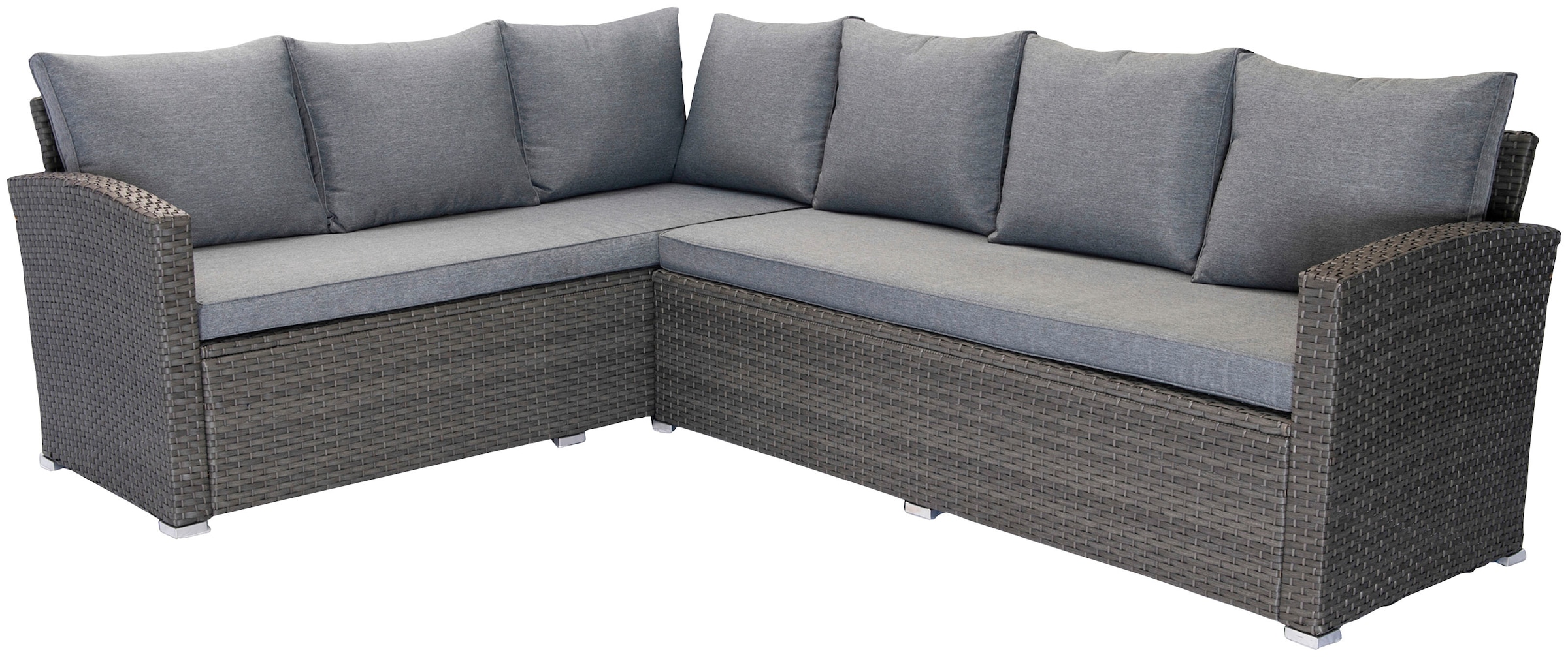 KONIFERA Gartenlounge-Set »London«, (Set, 17 tlg., 2x3er Sofa, 2x Hocker, 1x Tisch 140x80x66cm, inkl. Auflagen), inkl. Schutzhülle, Aluminium, Polyrattan