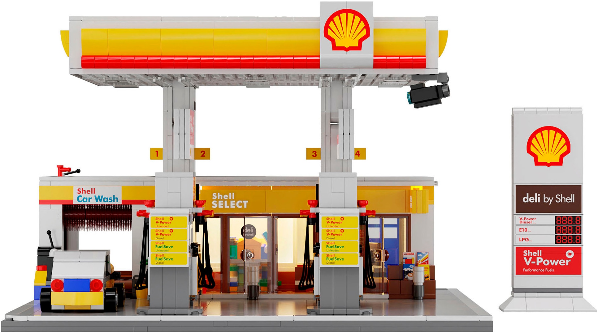 Jamara Konstruktions-Spielset »CaDA, Bricks, Shell Tankstelle mit Shop und Waschanlage (402857)« mit LED Licht