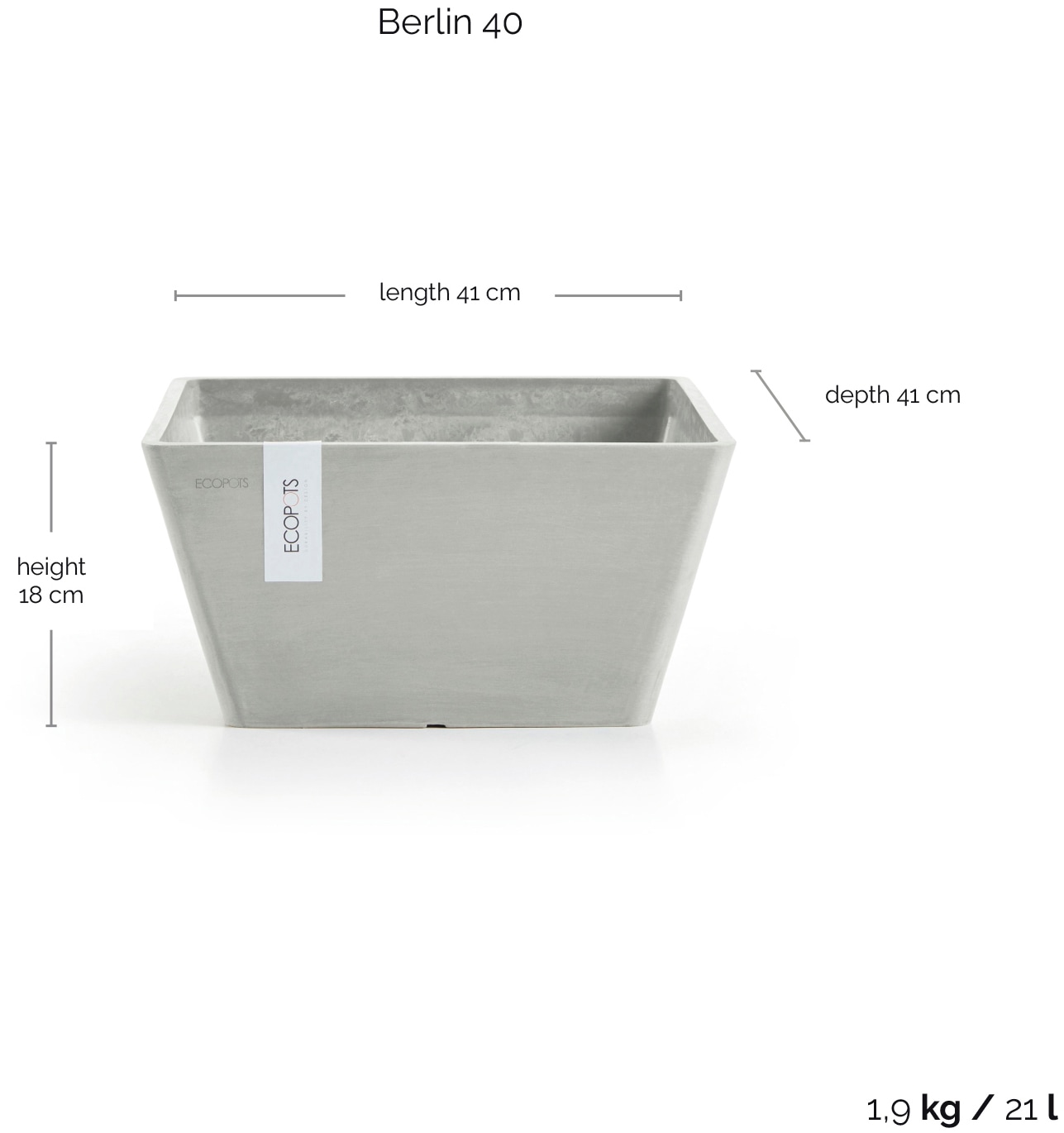 ECOPOTS Blumentopf »Berlin 40 Weißgrau«, für innen und außen: frostsicher, bruchsicher und lichtbeständig