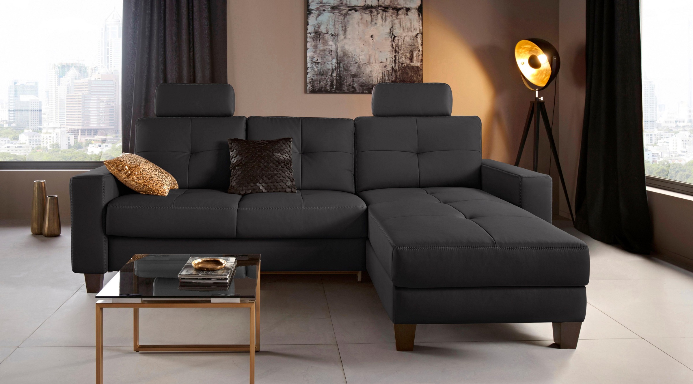 Places of Style Ecksofa »Varese L-Form«, wahlweise mit Bettfunktion und Vorziehfunktion