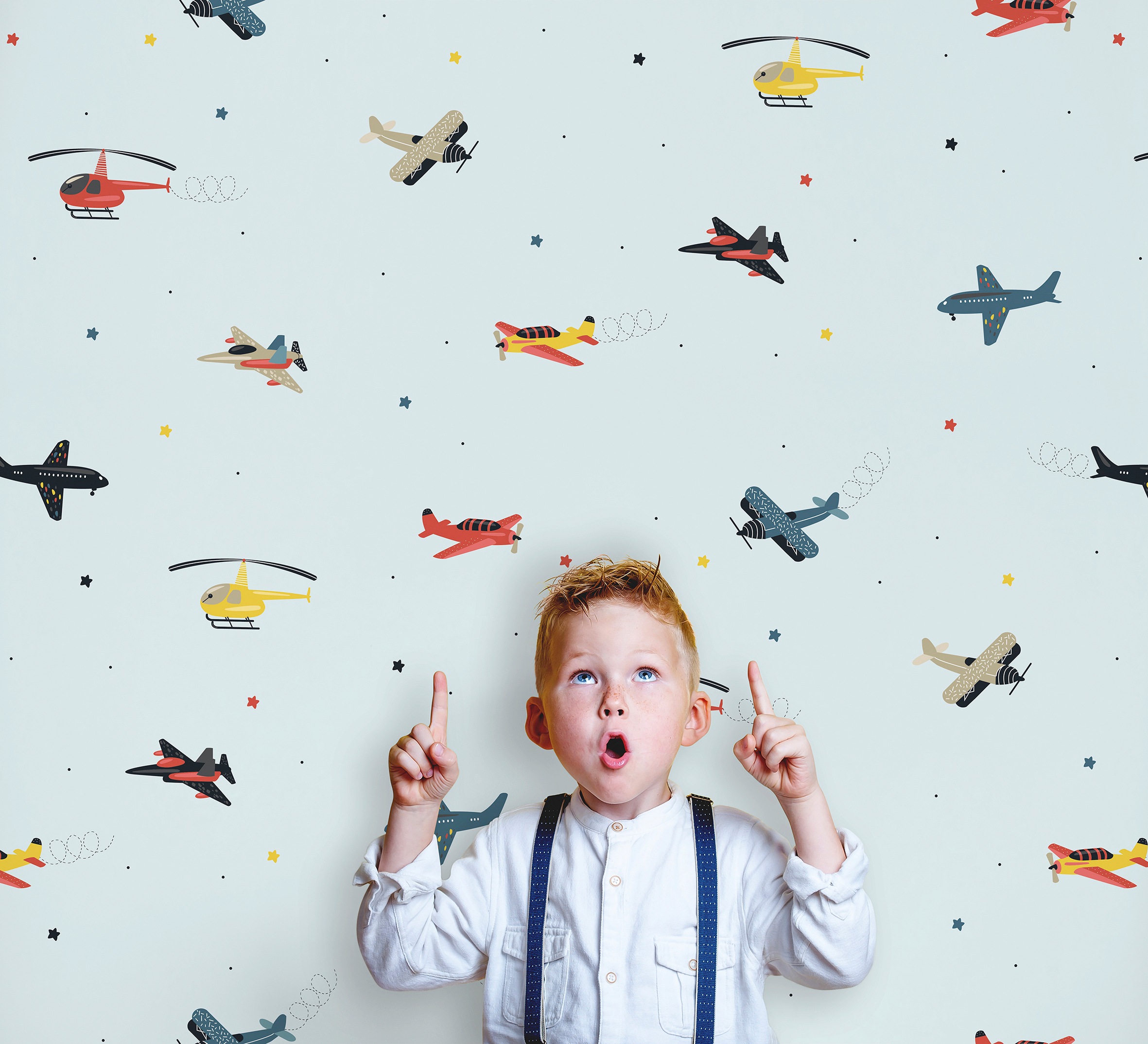 Marburg Kindertapete, matt, Flugzeug, Hubschrauber, Tapete für Wohnzimmer Schlafzimmer
