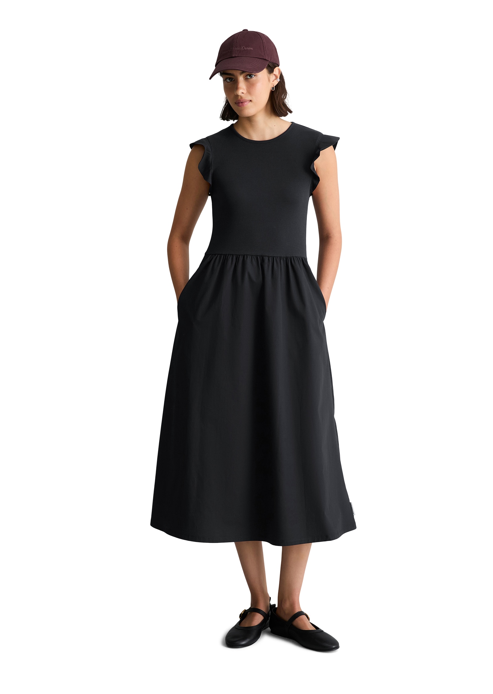 Marc O'Polo DENIM Jerseykleid Seitennahttaschen flared mit Baumwoll-Popelinerock