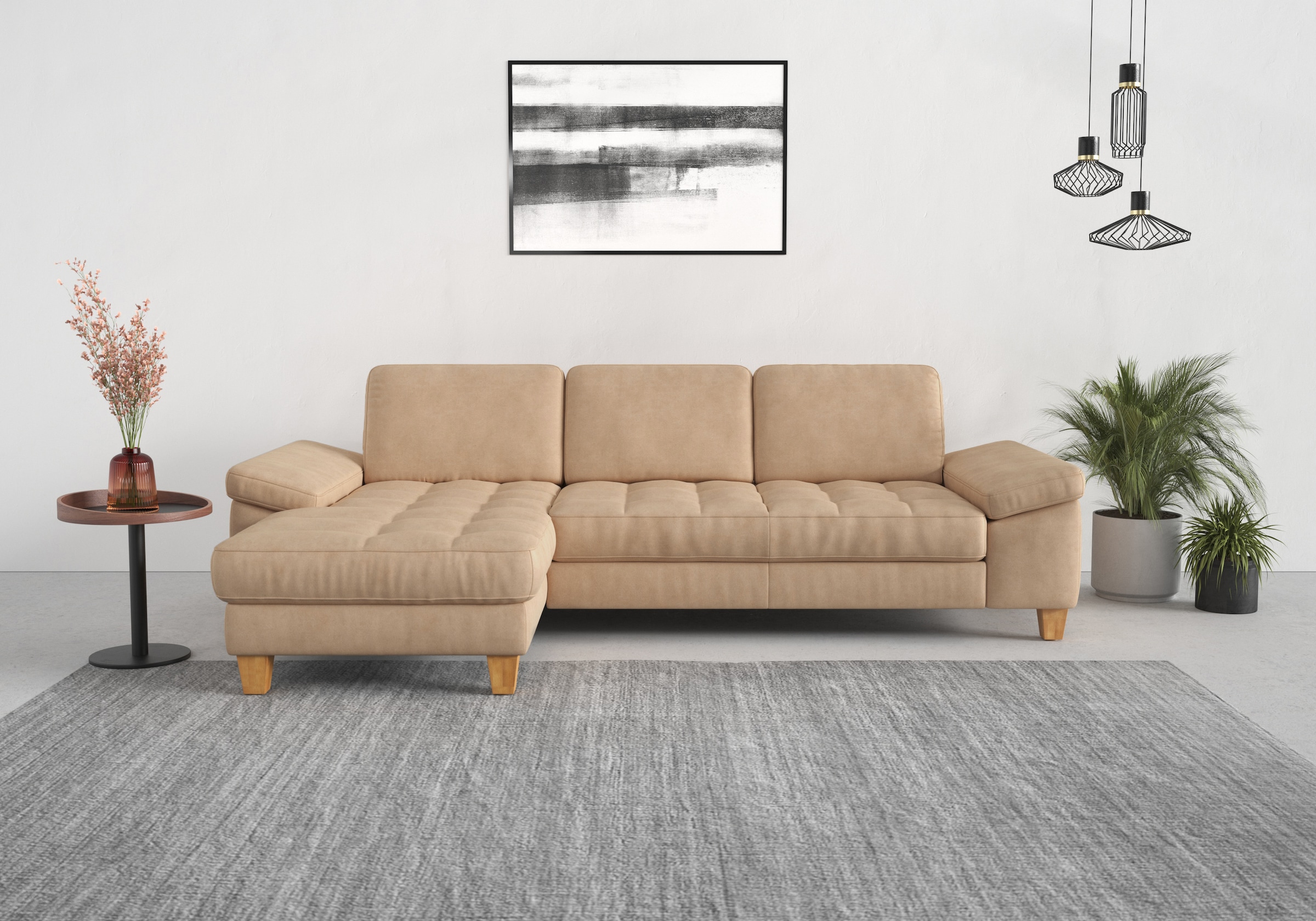 sit&more Ecksofa »Westham L-Form« mit Recamiere, mit oder ohne Bettfunktion, Bettkasten, Füße Eiche