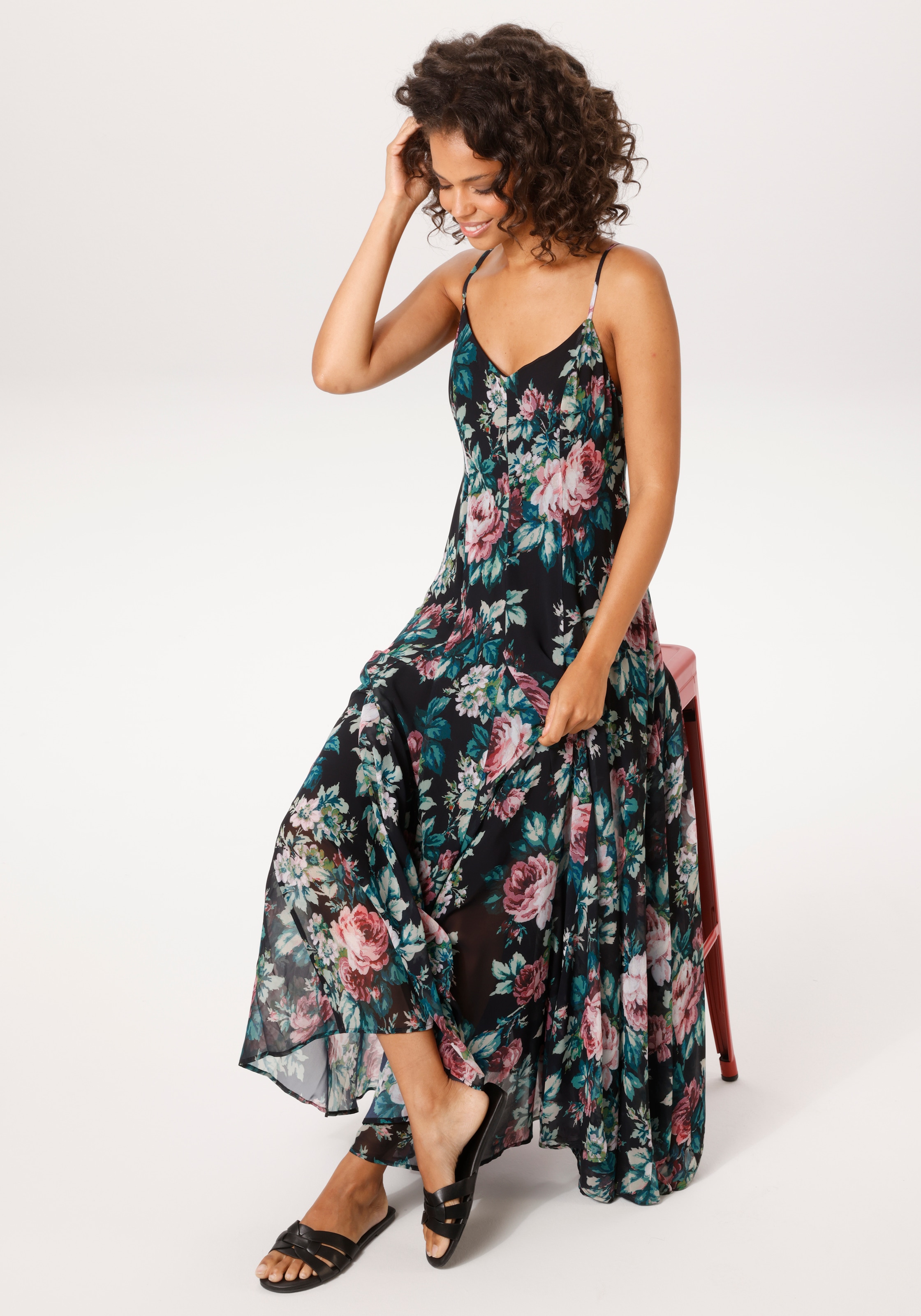 Aniston CASUAL Sommerkleid im farbenfrohen Blumendruck - jedes Teil ein Unikat - NEUE KOLLEKTION