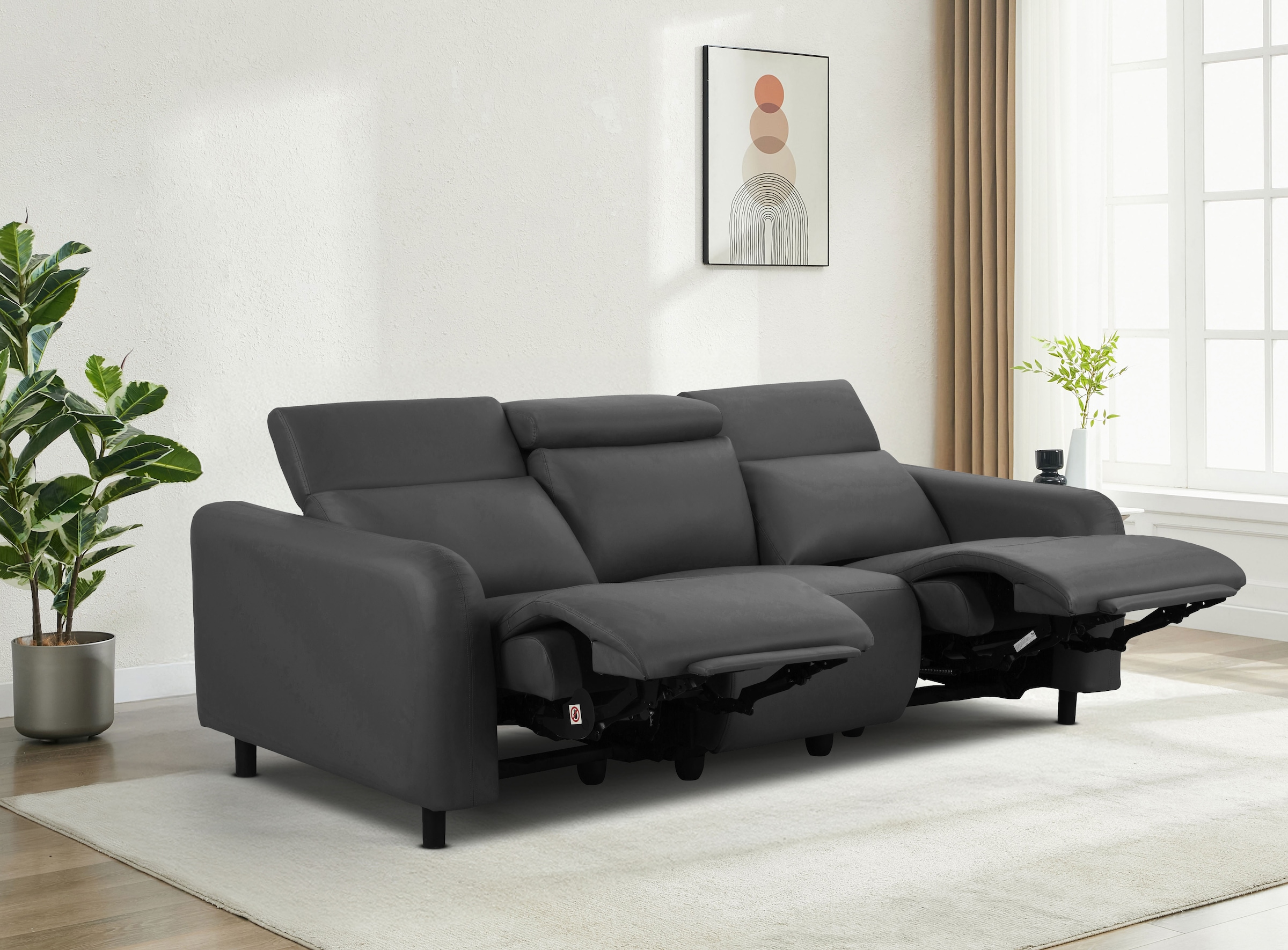 Home affaire 3-Sitzer »SKAANE Kunstleder, Sofa mit manueller-u. elektrischer Relaxfunktion«, Relax-Funktion in 2 Sitzen, Kopfteilverstellung, Federkernpolsterung