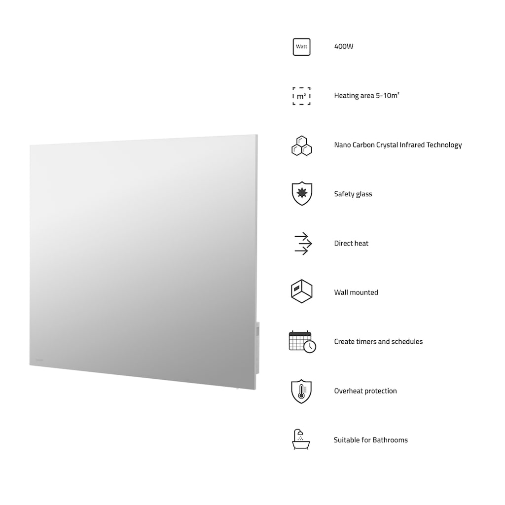 Hombli Smart-Home-Zubehör »smartes Infrarot Glas Heizpanel 400W Spiegel«