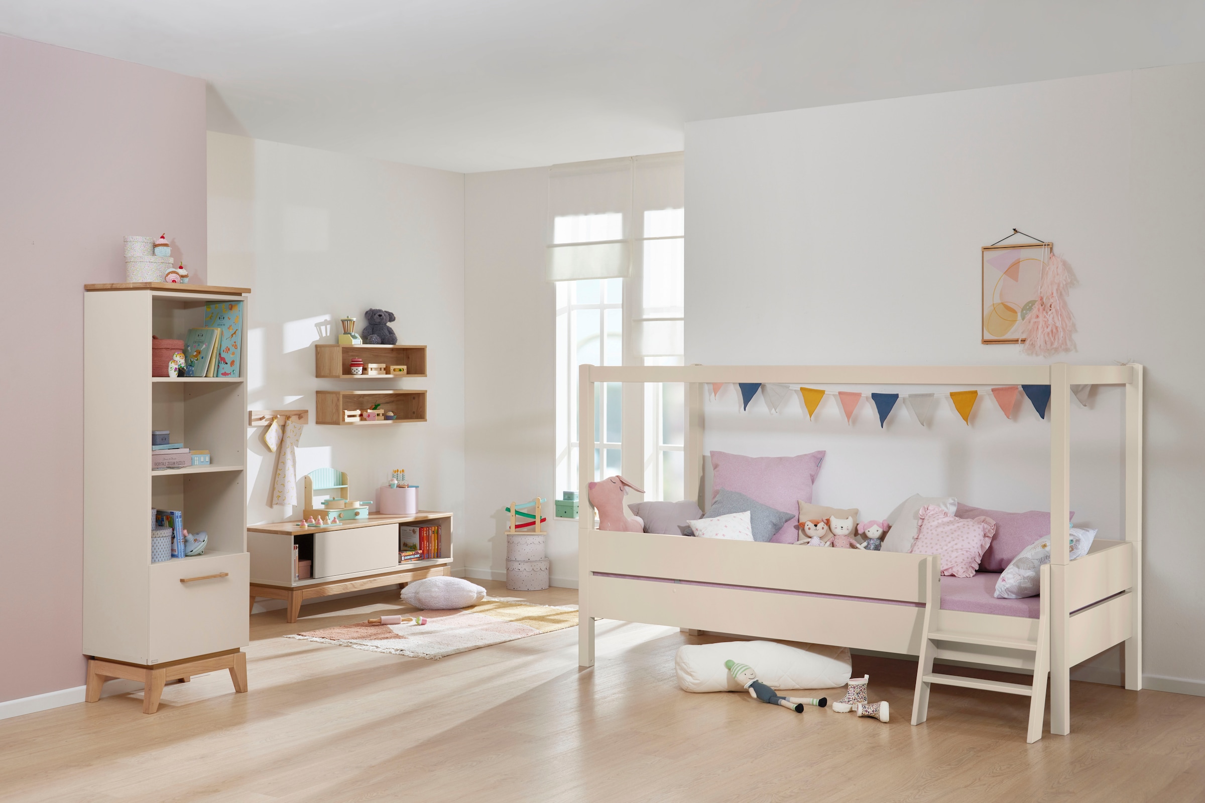 PAIDI Standregal »STIENE in Beige oder Grau, 3 offene Fächer, 1 Schublade mit Soft-Close« B/H/T ca. 48/161/40cm,  modernes und langlebiges Regal mit Massivholz, Highboard