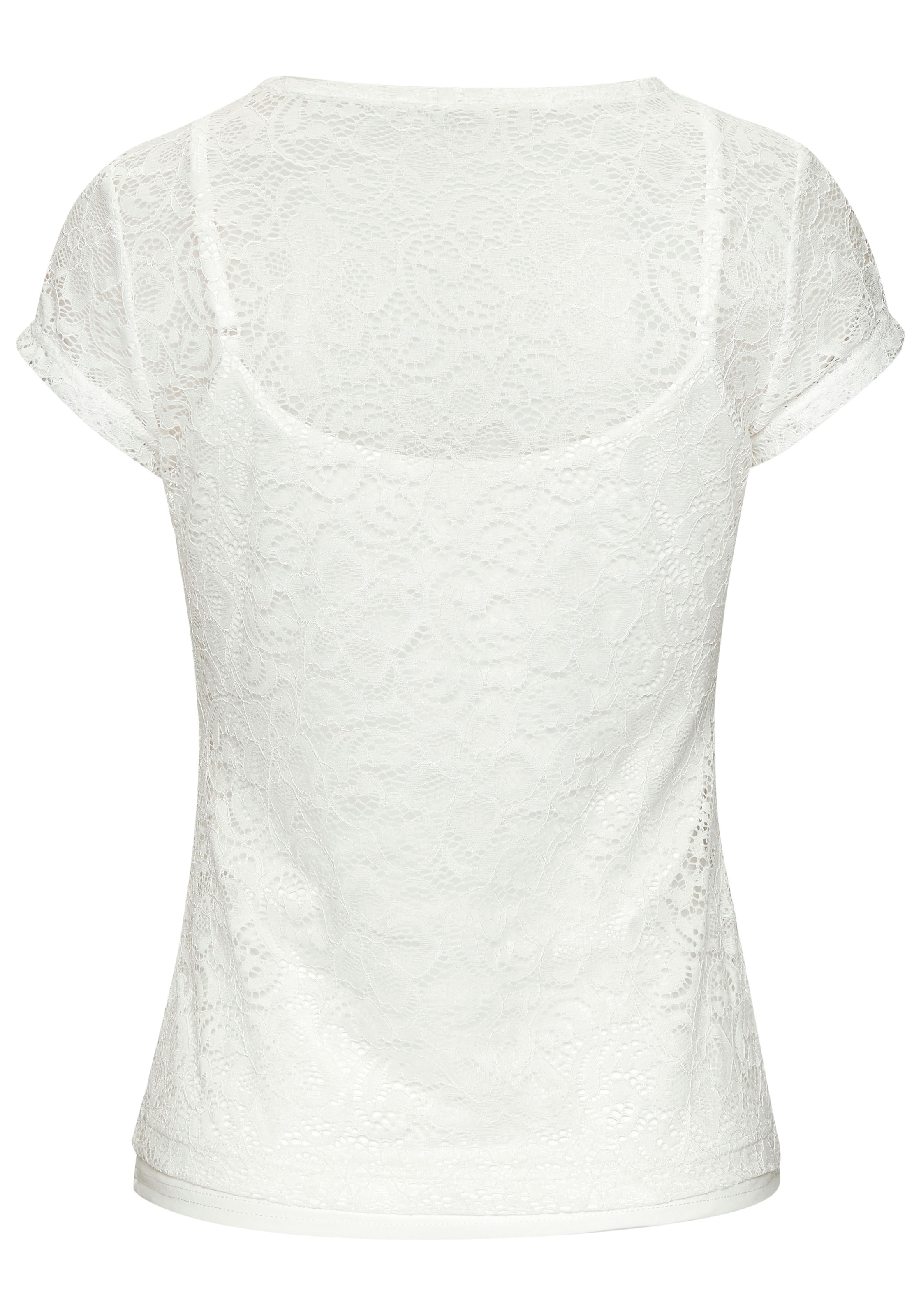 LASCANA Spitzenshirt Packung, mit Spaghettitop,  T-Shirt aus transparenter Spitze mit Blumenmuster, Partyshirt