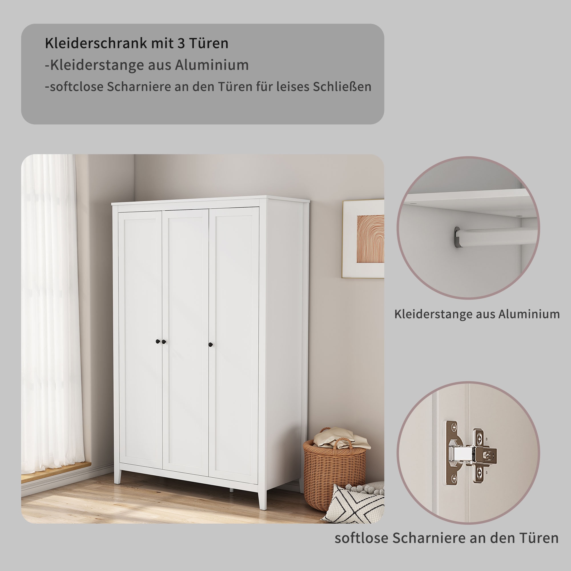 OTTO home Kleiderschrank »Borkum Schlafzimmerschrank Garderobe Landhaus Bestseller weiß« hochwertige schwarze Griffe aus Metall, 