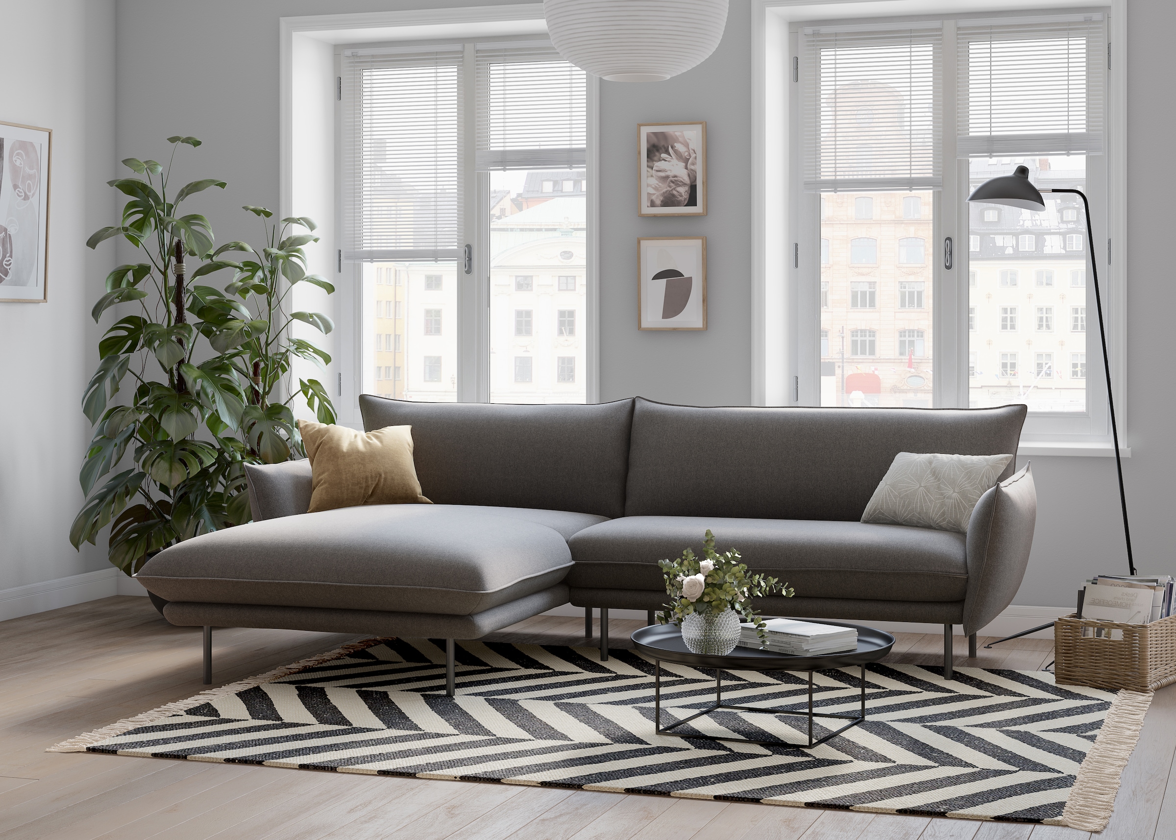 andas Ecksofa "Stine L-Form", Besonderes Design durch Kissenoptik und Keder günstig online kaufen