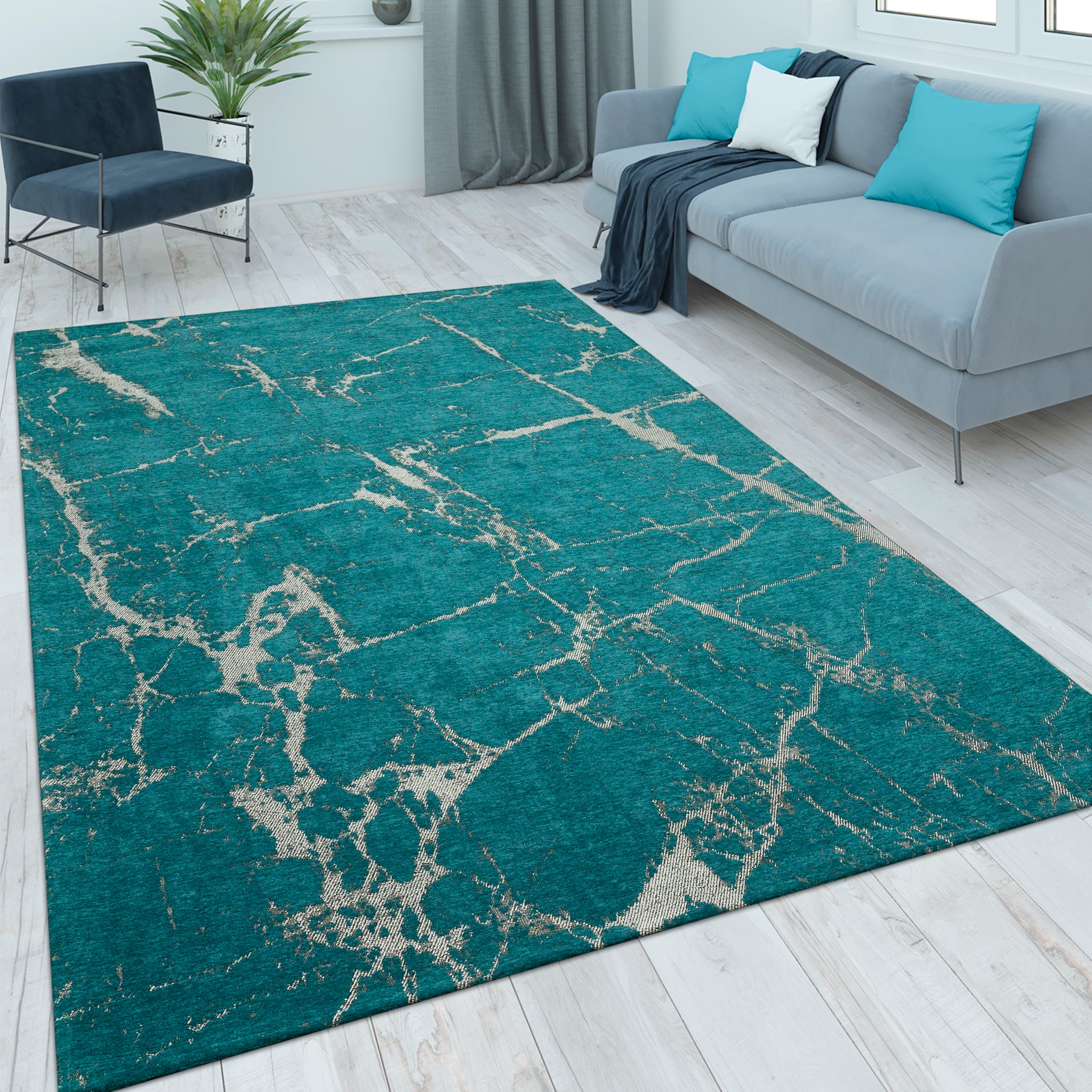 Paco Home Teppich »Mariba 201«, rechteckig, 13 mm Höhe, Kurzflor, modernes Marmor Design, Wohnzimmer, Schlafzimmer