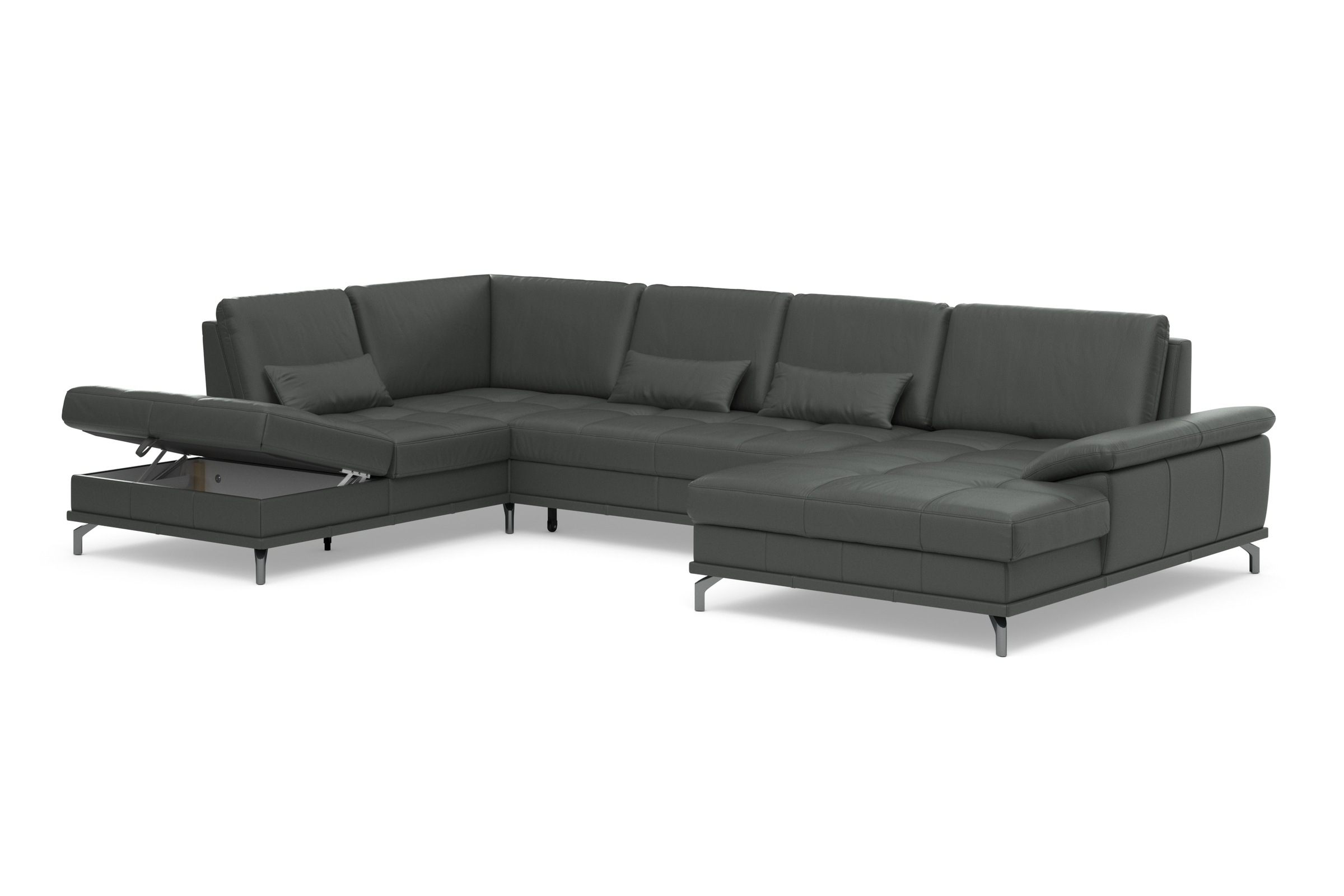 Places of Style Wohnlandschaft »Costello U-Form, mit Sitztiefenverstellung, Armteilverstellung und«, 3 Nierenkissen, optional Bettfunktion und Bettkasten