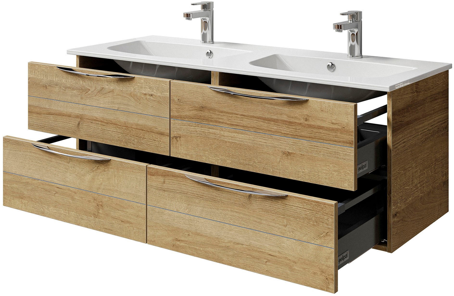 Saphir Badmöbel-Set »Serie 6025 2-teilig Mineralmarmor-Waschtisch mit LED-Spiegelschrank«, (2 St.), Waschplatz 132cm breit, 4 Schubladen, 2 Spiegel-Türen, inkl Türdämpfer