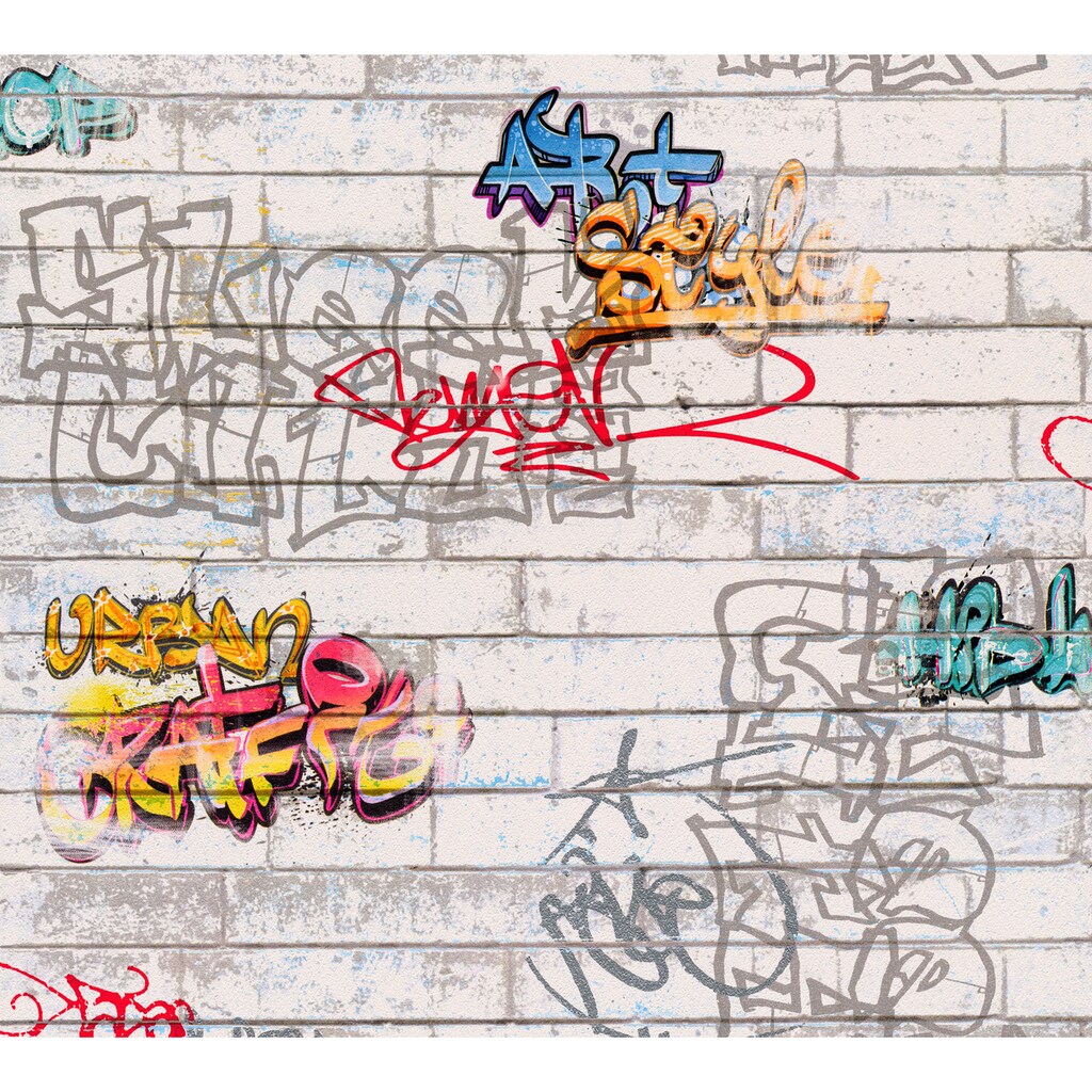 A.S. Création Papiertapete »Boys & Girls 6 mit Graffiti«, gemustert, Tapete Grafitti Bunt Weiß Grau