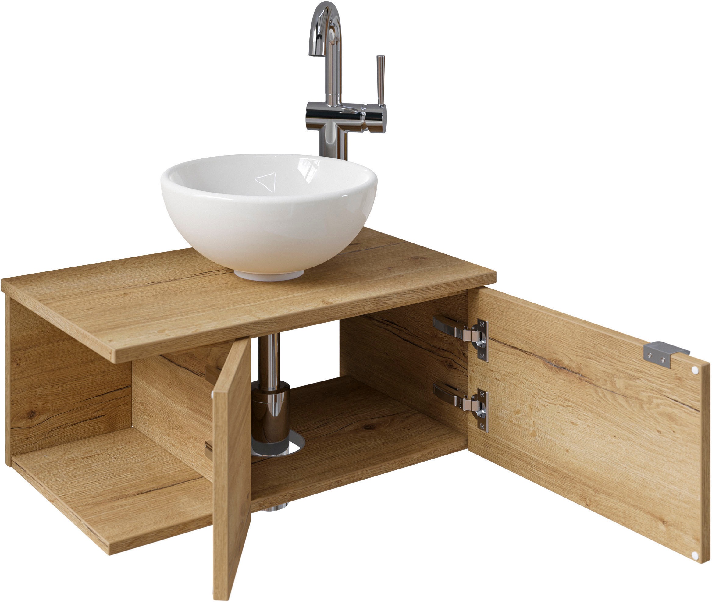 Saphir Waschtisch »Serie 6915 Waschschale mit Unterschrank für Gästebad, Gäste WC«, 61 cm breit, 2 Türen, offenes Fach, kleine Bäder, ohne Armatur