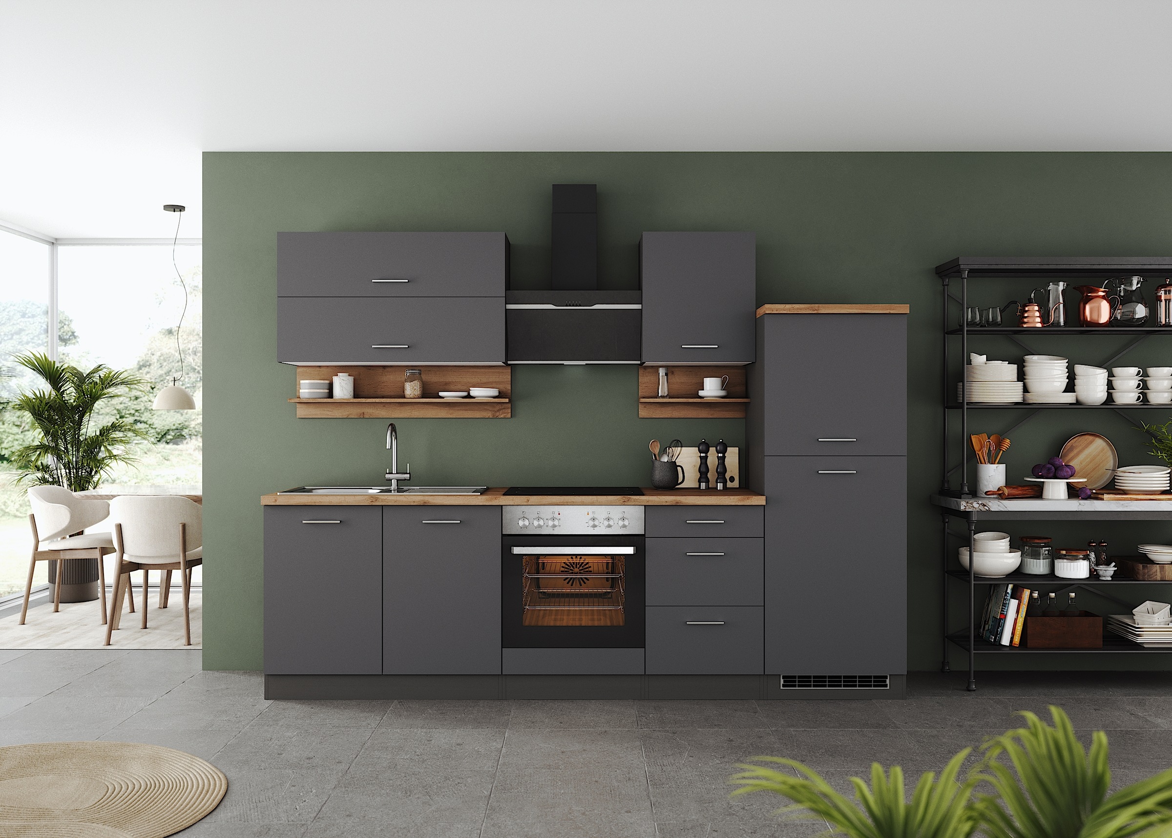 KOCHSTATION Küchenzeile »KS-Milan« 270 cm breit, robuste Metallauszüge, vie günstig online kaufen
