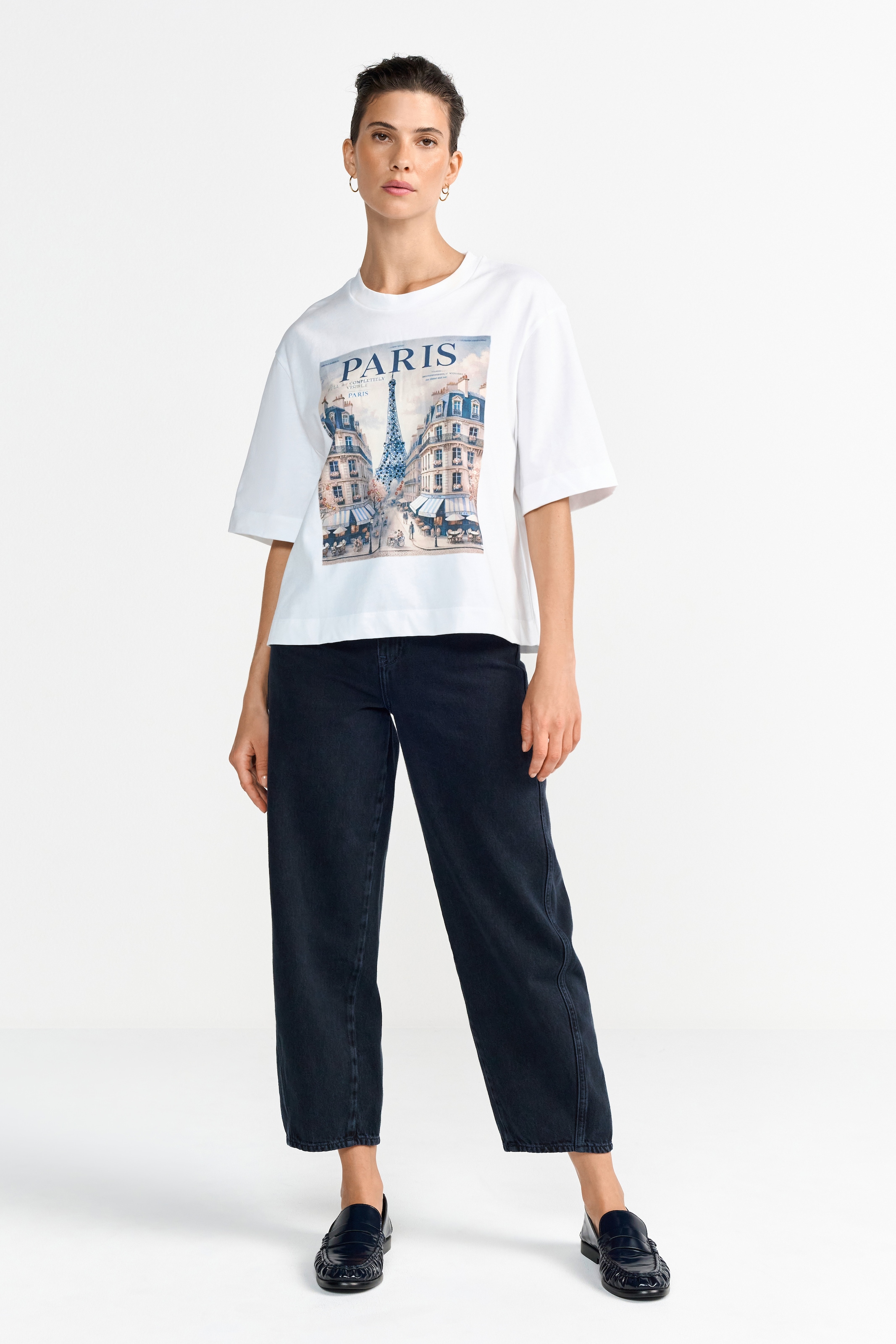 RICHROYAL T-Shirt mit nostalgischem Print und Strasssteinen, Rundhals, casual fit