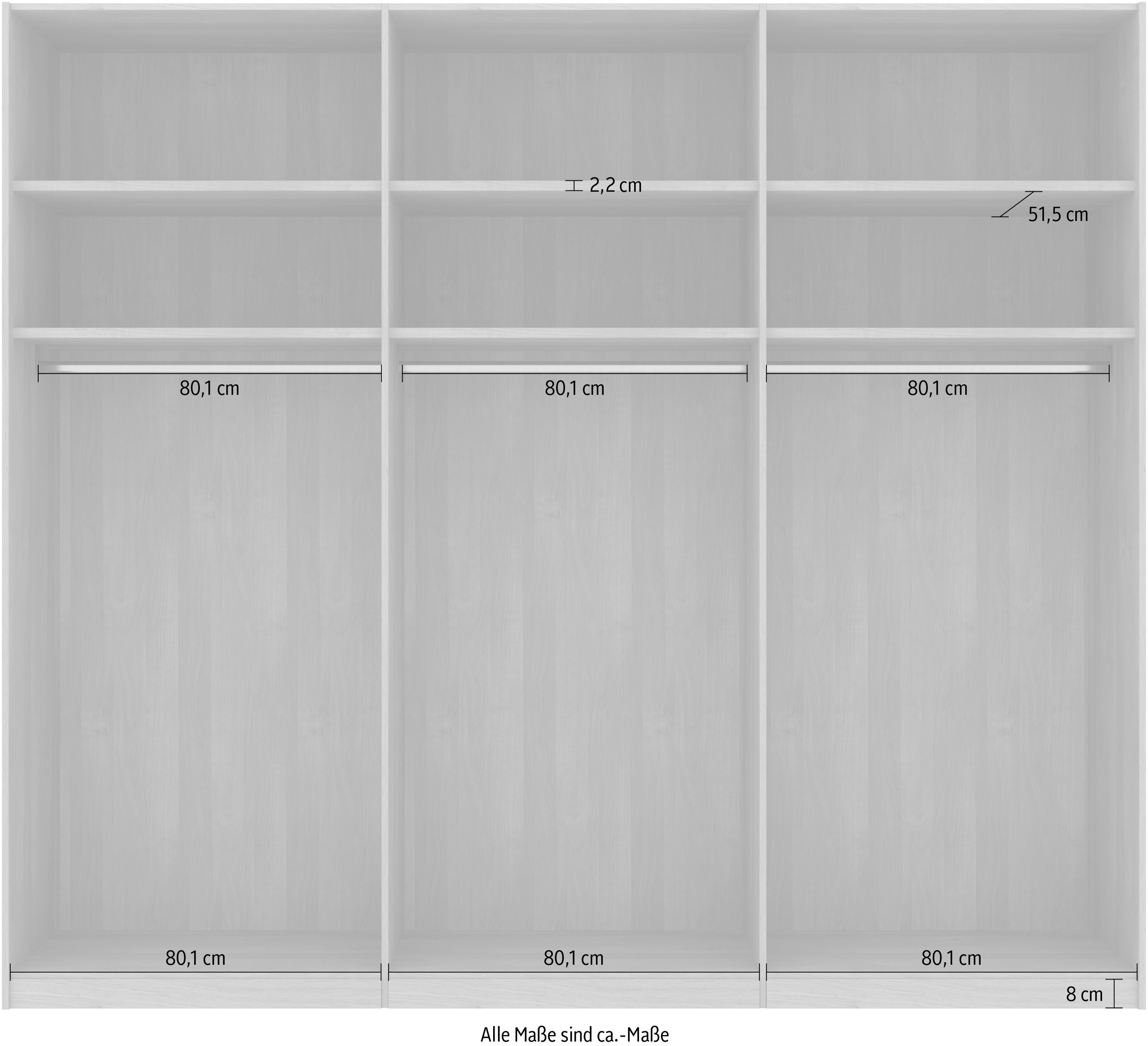 Musterring Schwebetürenschrank »Savona, Kleiderschrank, Schrank, Garderobe, mit Schiebetüren«, (Teilmassiv Bianco-Eiche, mit Spiegel oder Glas, MADE IN GERMANY), Türen Bianco-Eiche massiv, Spiegel-/Glastüren, eingelegte Chromleiste