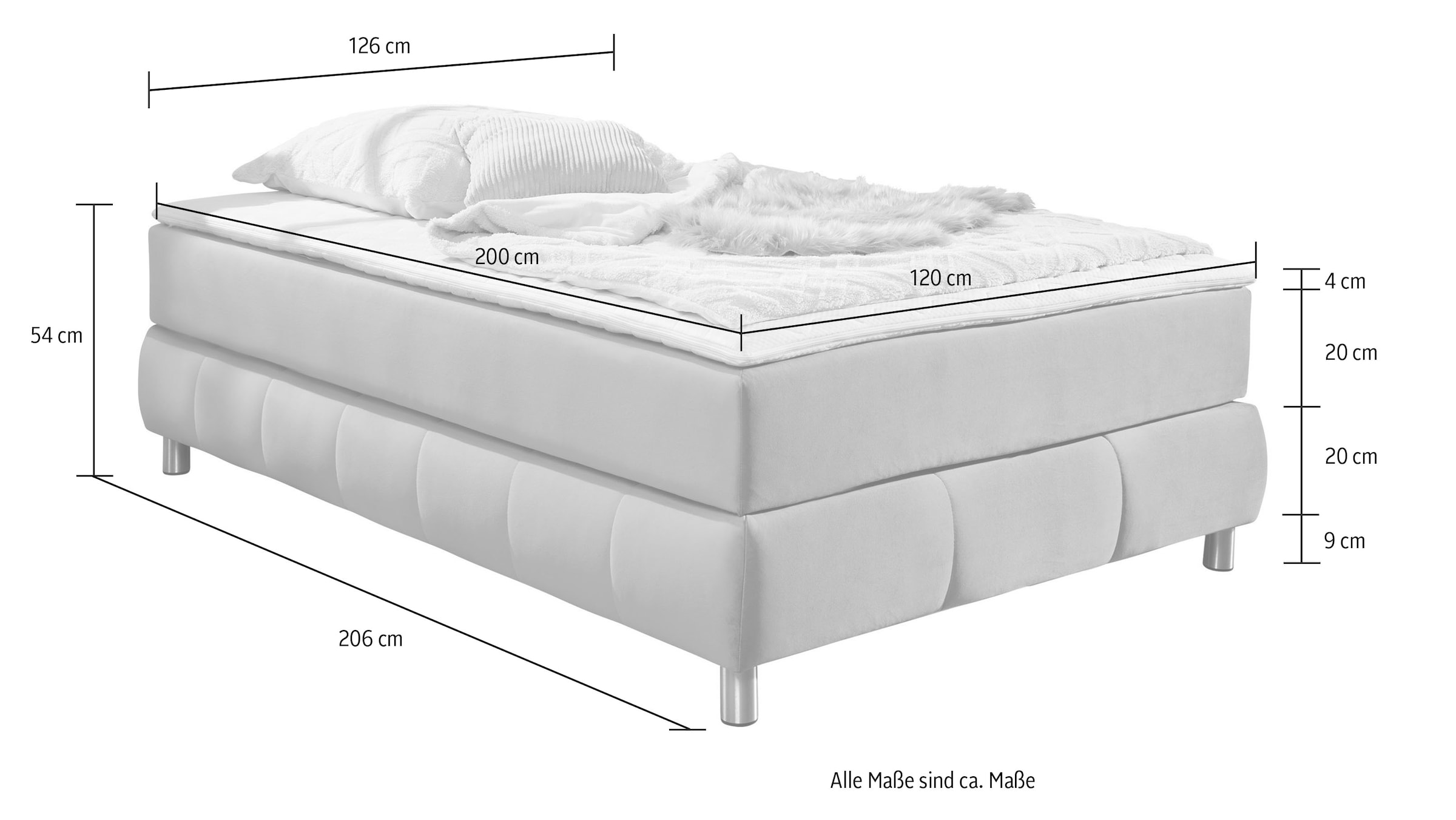 andas Boxspringbett »Salo«, Ohne Kopfteil, inkl. Topper, auch in Überlänge 220 cm