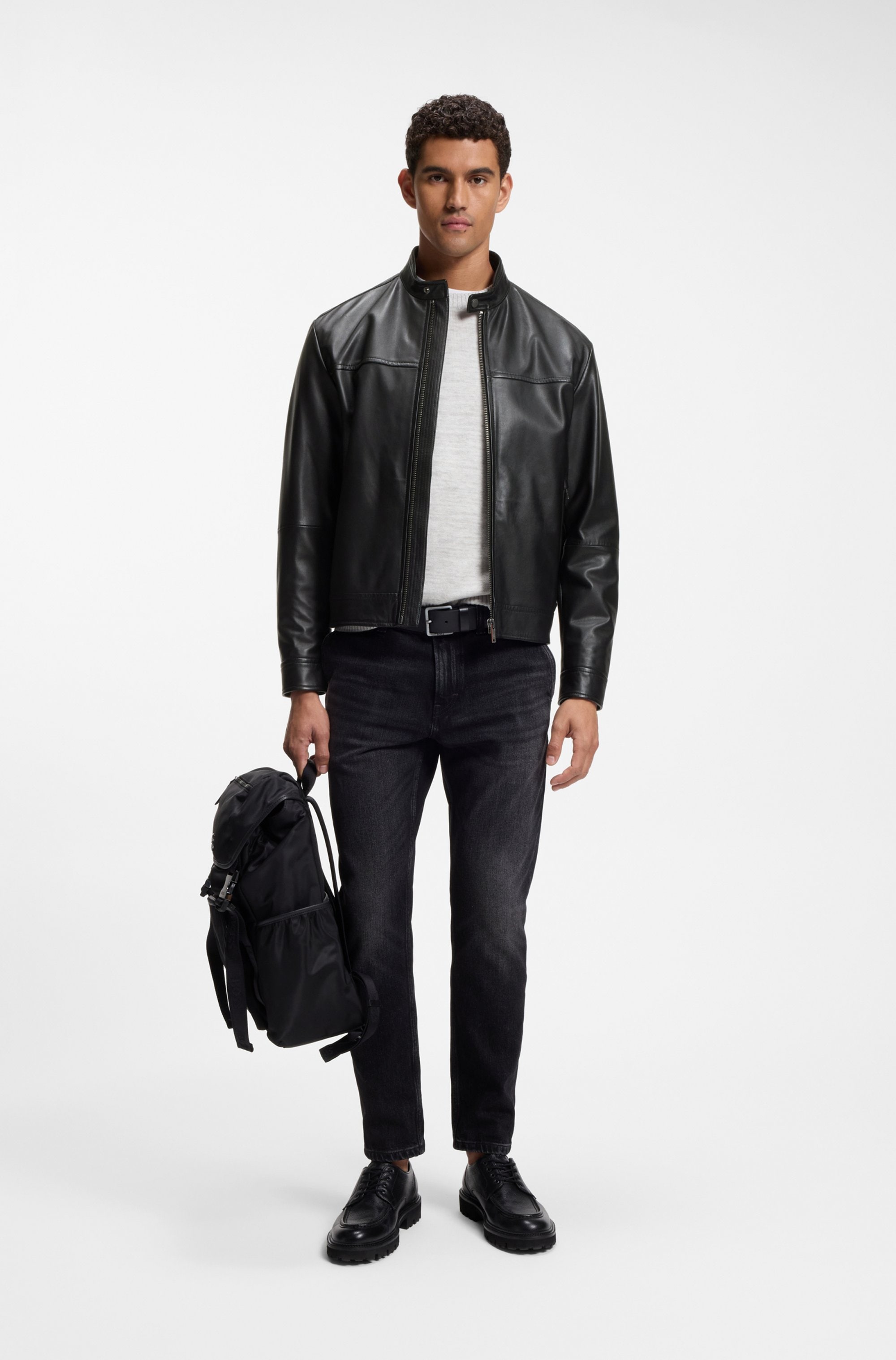 BOSS ORANGE Lederjacke »Joslay1« aus hochwertigem Nappa-Glattleder, Slim Fit, Metallreißverschluss