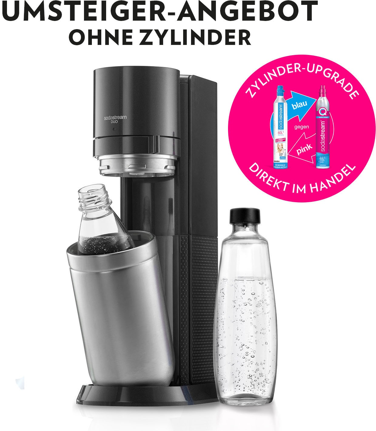 SodaStream Wassersprudler »DUO«, (Set, 3 tlg.), Umsteiger,+Glasflasche,Kuns günstig online kaufen