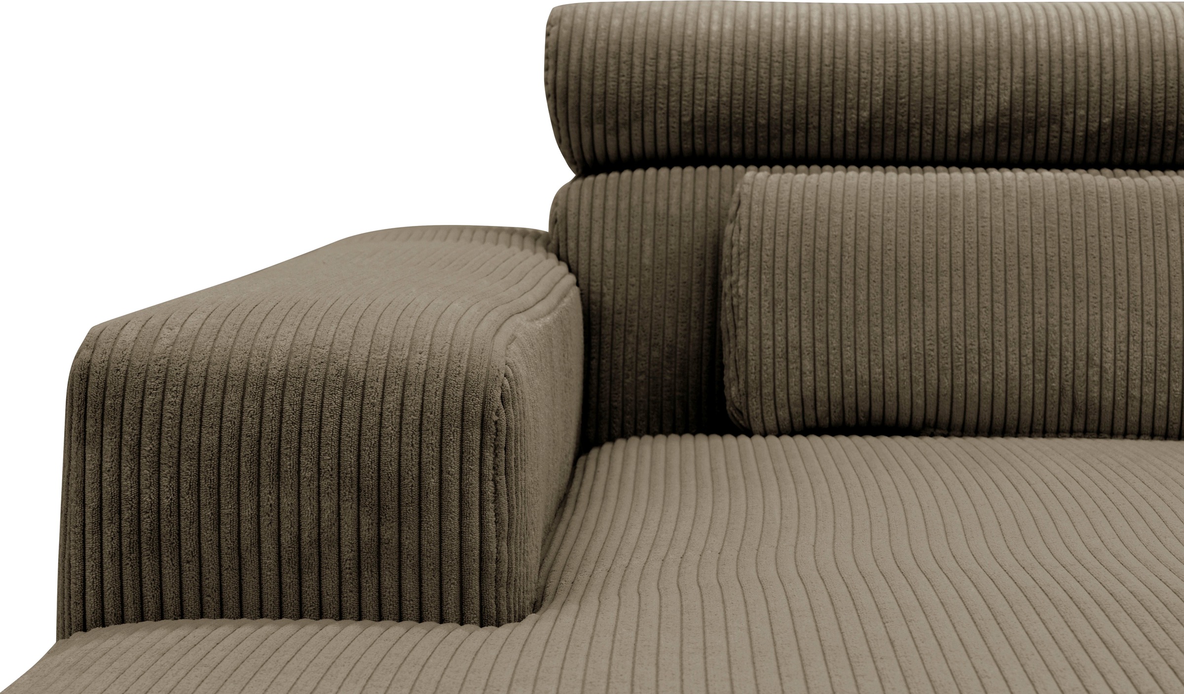 DOMO collection Ecksofa »Brandon B/T: 289/177 cm, belastbar bis 140kg/ Sitz, L-Form«, ohne Sitztiefenverstellung, Cord, schlamm