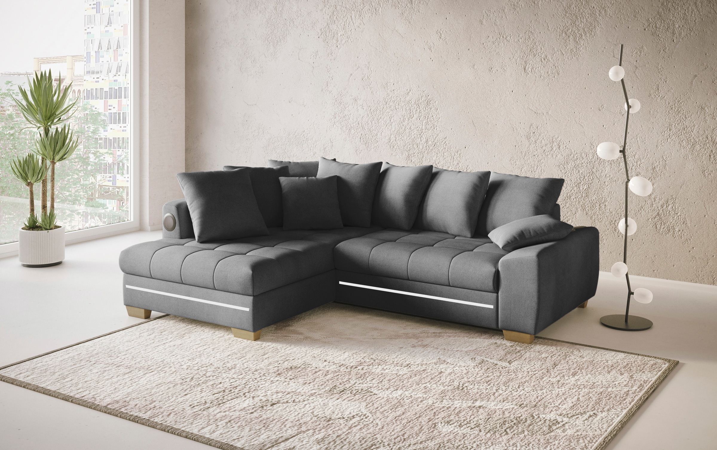 Mr. Couch Ecksofa »Nikita II, L-Form«, RGB-LED, Bluetooth-Soundsystem, wahlweise mit Bett, Bettkasten