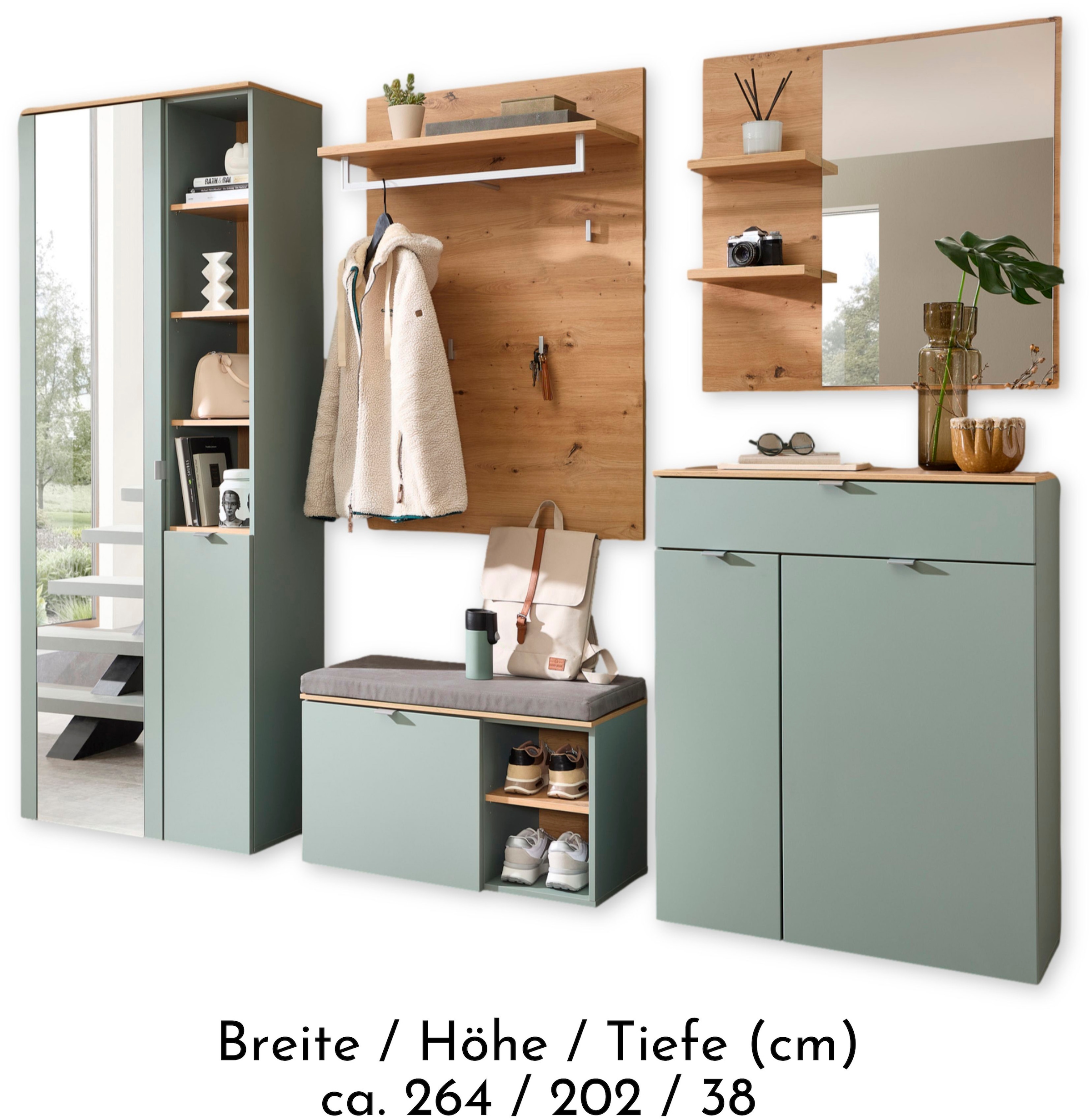 Innostyle Garderoben-Set »Bari Garderobenprogarmm, BxHxT 264x202x38 cm«, (Set, 5 St.), Besteht aus 5 Typen