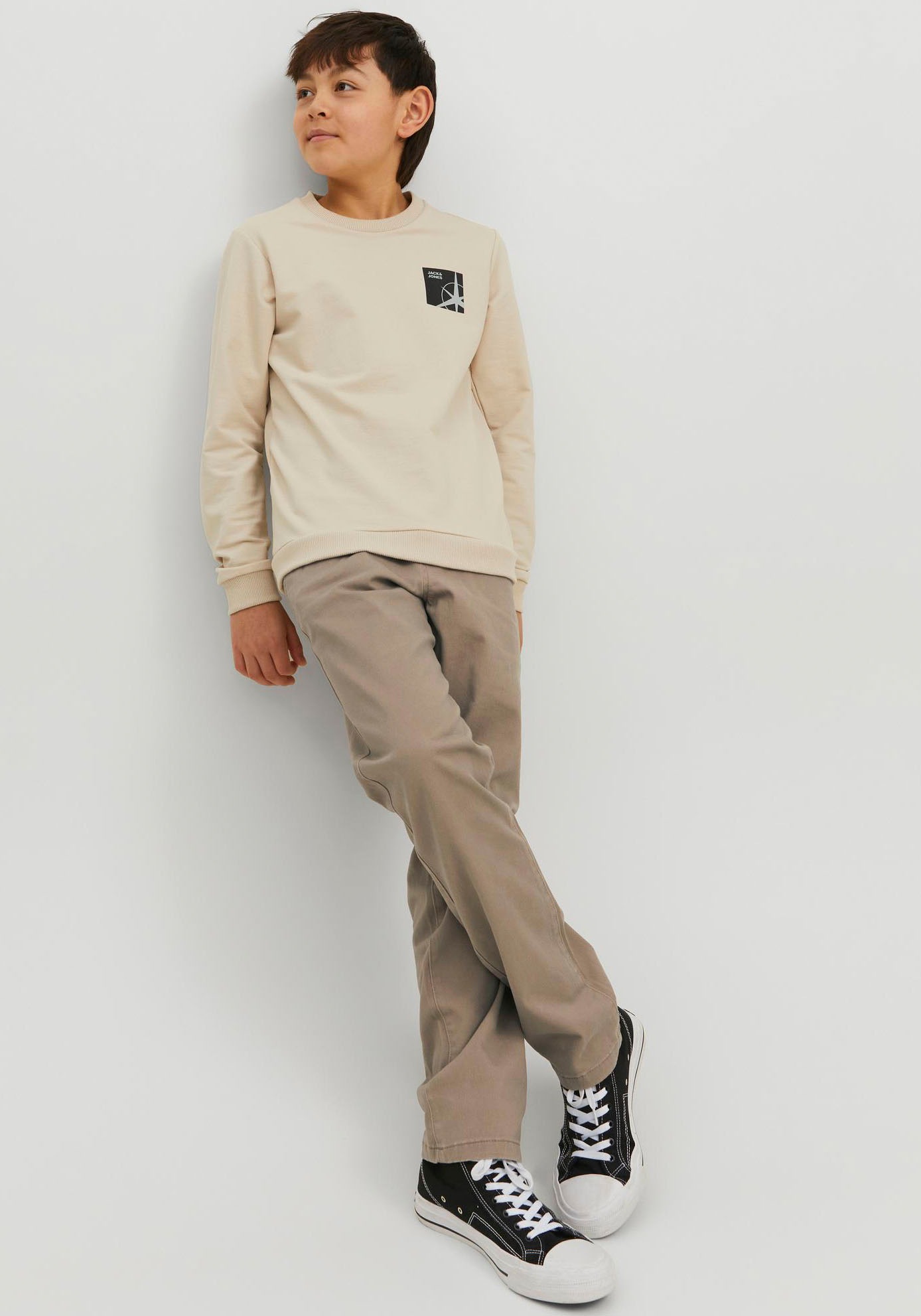 Jack & Jones Junior Chinohose »JPSTMARCO bequem, kombinierbar, mittlere Taille«, unifarben, modisch, regular fit, Web
