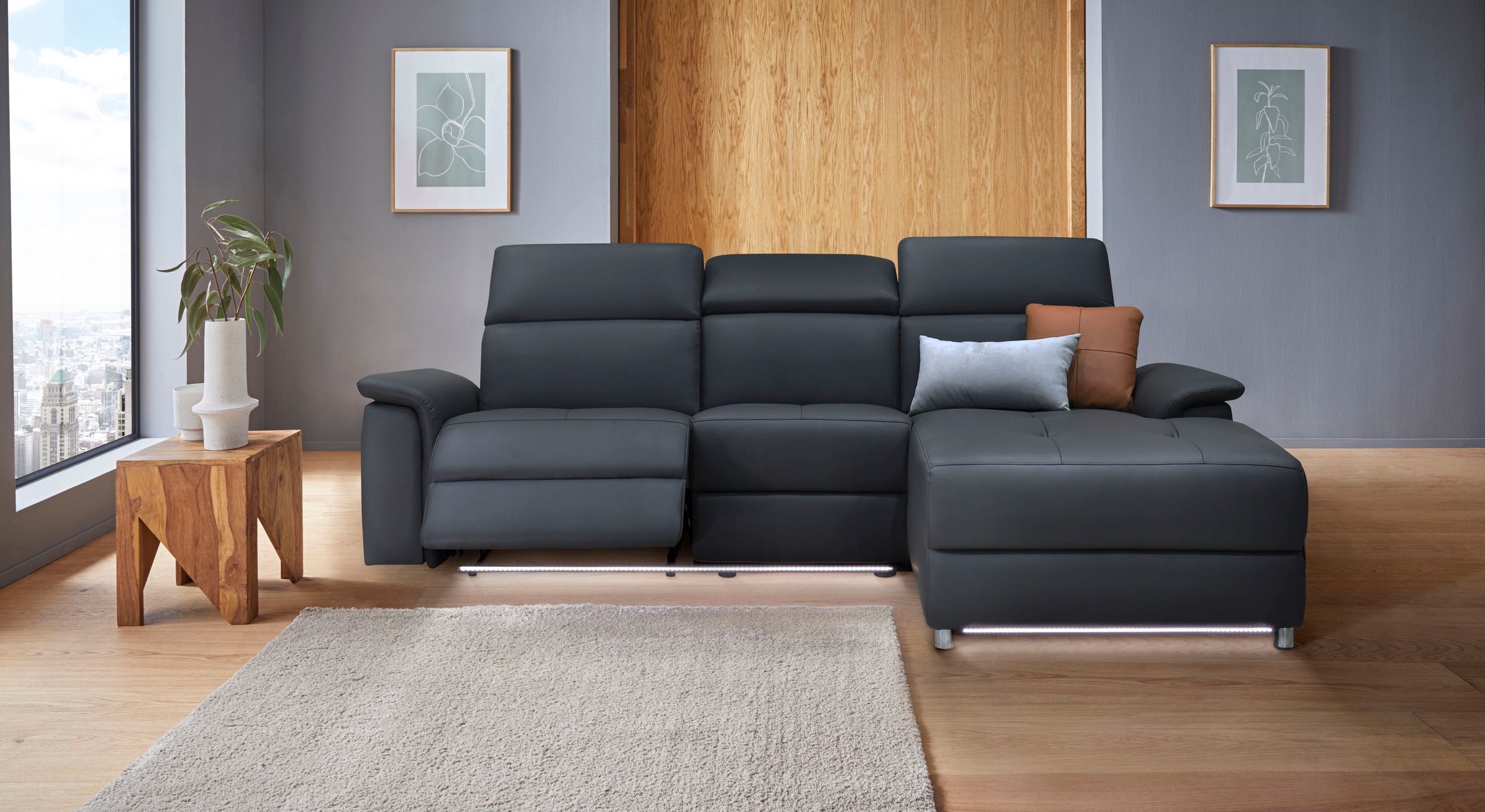 Home affaire Ecksofa »Pareli, L-Form, 259cm,m. Recamiere, Echtleder, Kunstl günstig online kaufen