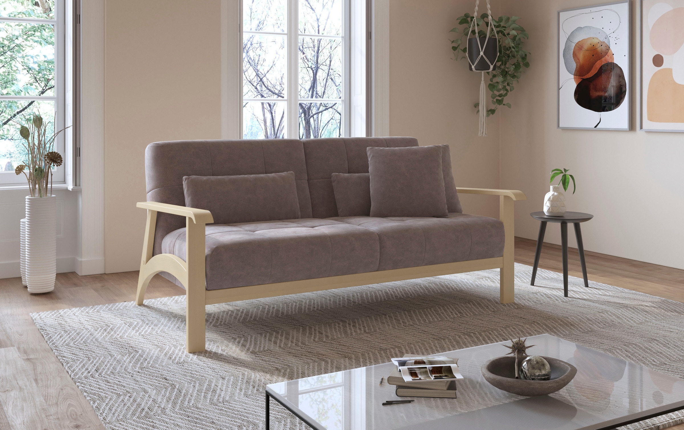 sit&more 2,5-Sitzer »Billund«, Armlehnen aus Buchenholz in natur, verschiedene Bezüge und Farben
