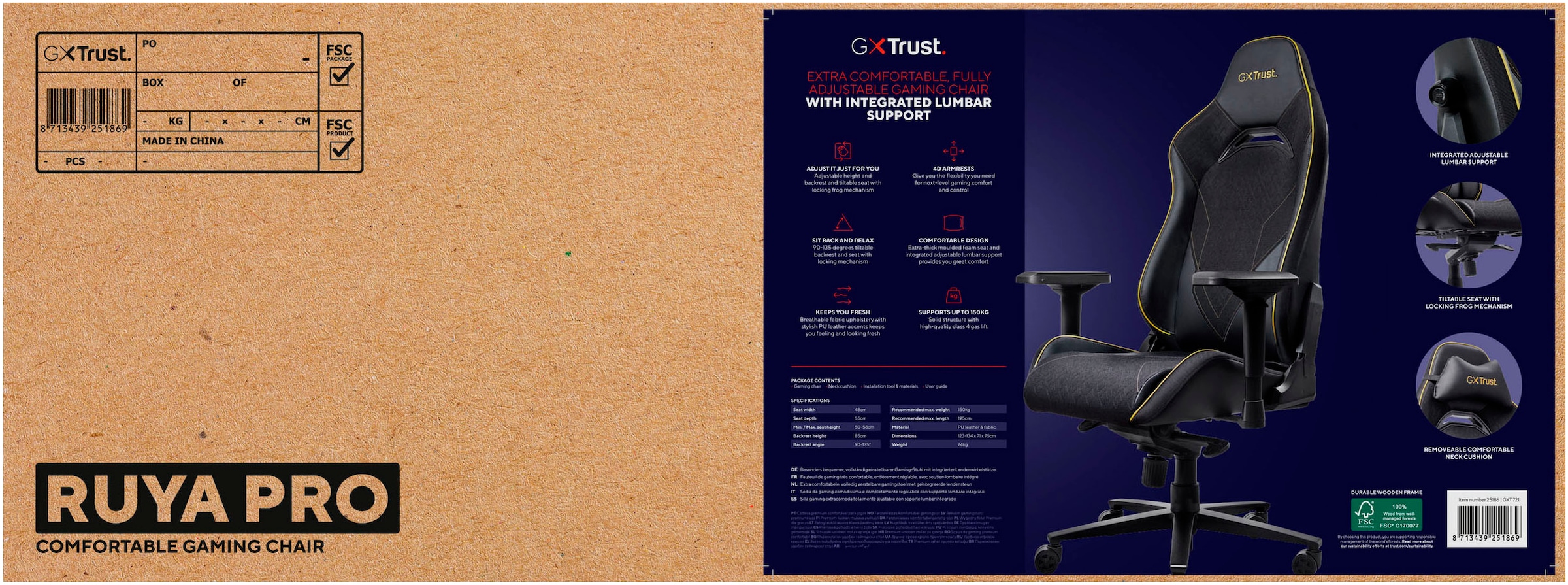 Trust Gaming-Stuhl »GXT721 RUYA PRO«, Kunstleder-Stoff