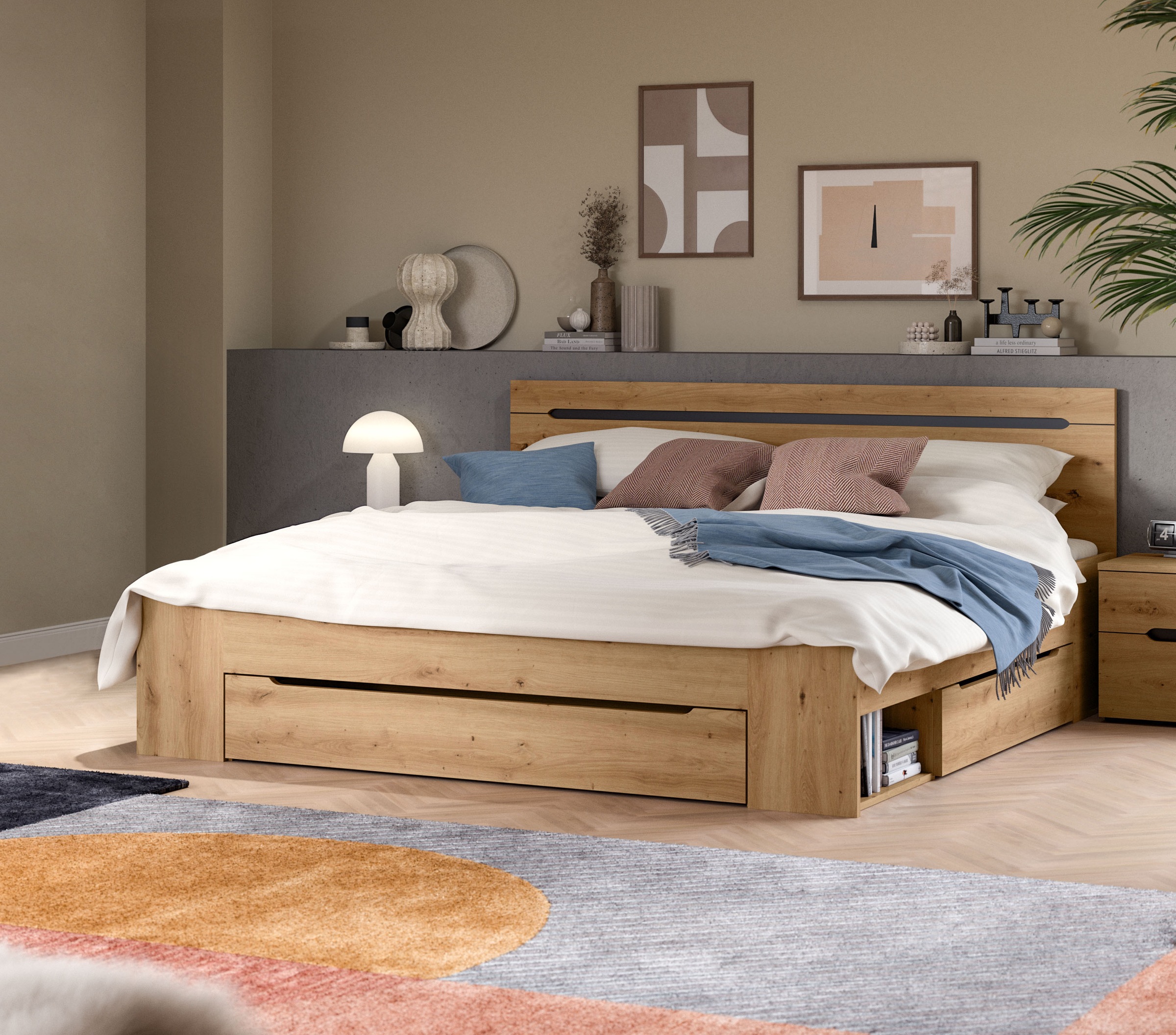 Home affaire Stauraumbett »REHAT, in 144 oder 184 cm Breite, 3 Schubkästen, günstig online kaufen