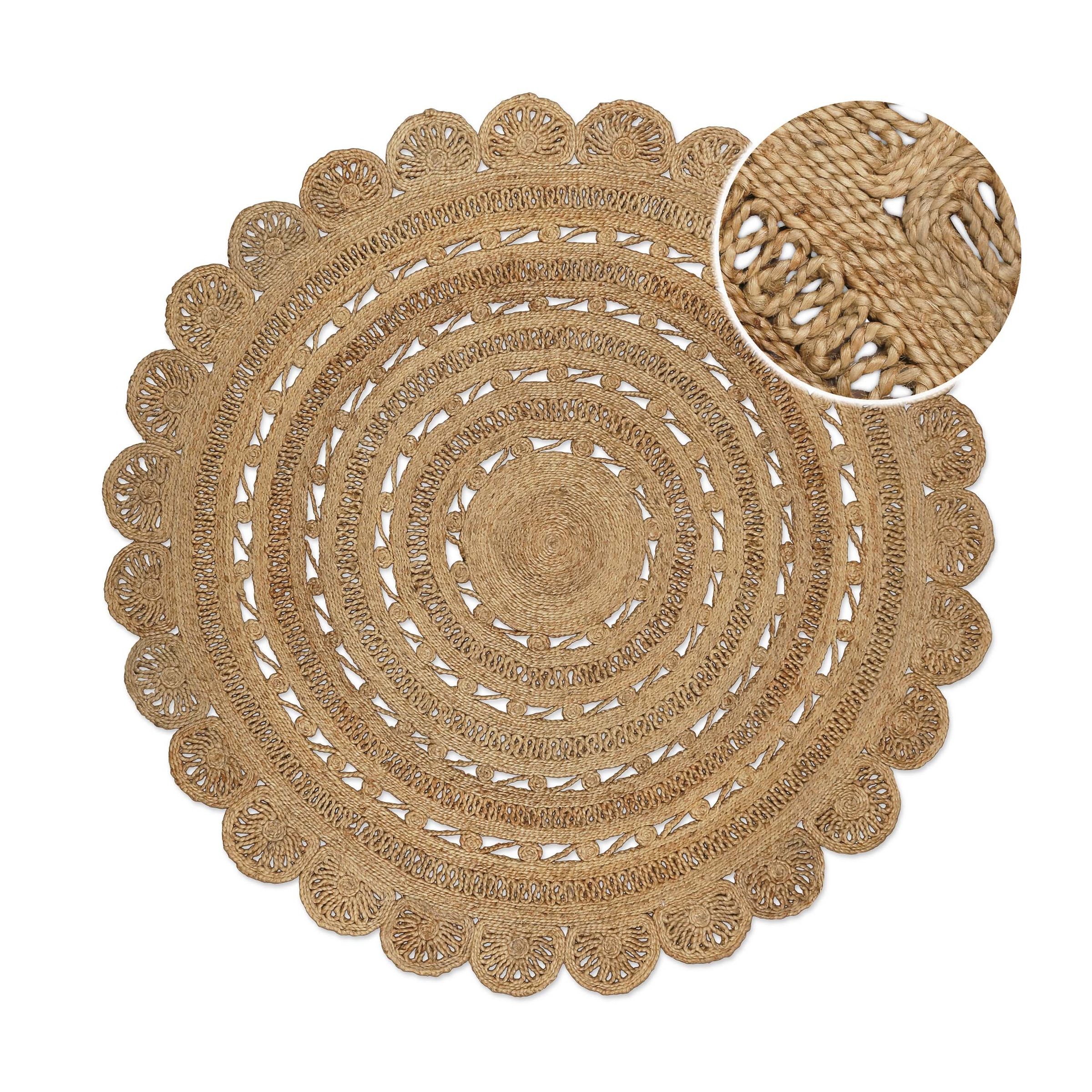 Green Looop Teppich »Bloom«, rund, 12 mm Höhe, Jute, handgewebt, robust, strapazierfähig, Natur, Wohnzimmer