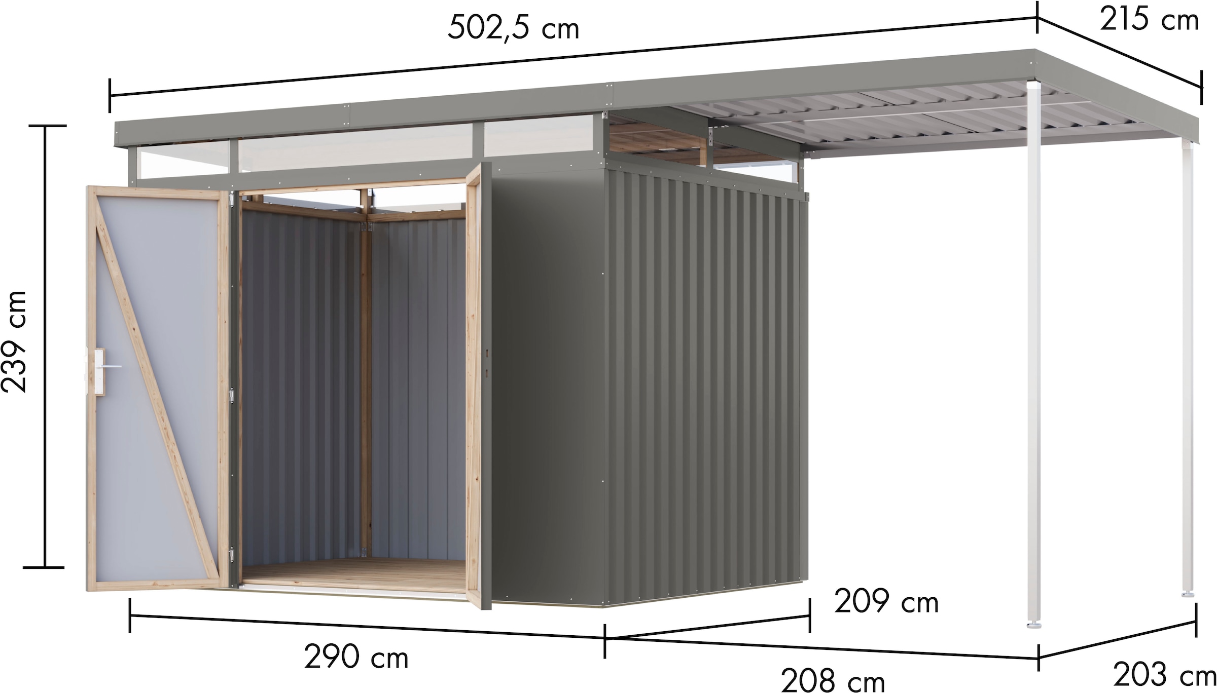 Karibu Gerätehaus »Titanium 3 SET mit Anbaudach« Made in Germany