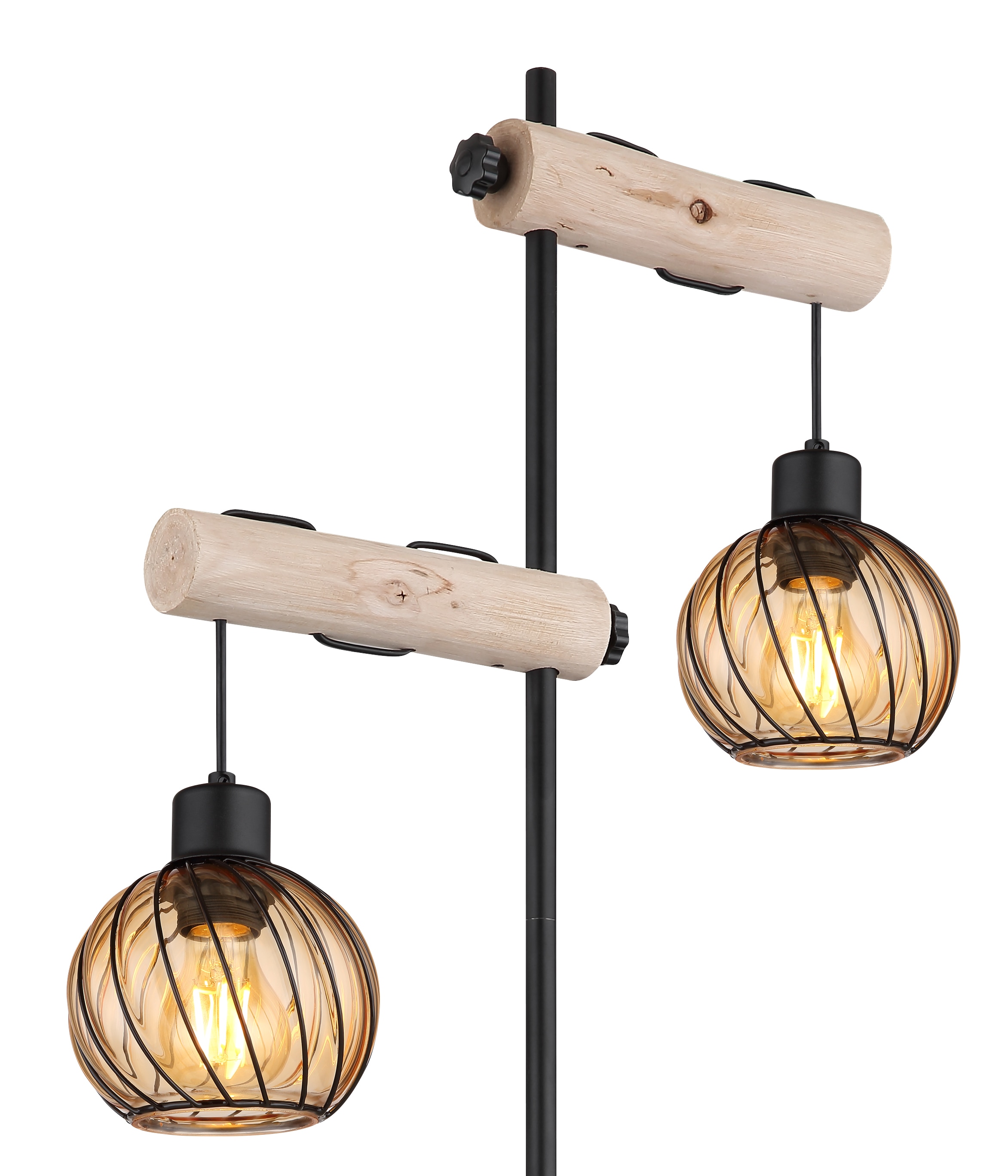 GLOBO LIGHTING Stehlampe »PAULO«, Leuchtmittel E27 | ohne Leuchtmittel, Stehlampe/Holz/Glas amber/Wohnzimmer/Schlafzimmer