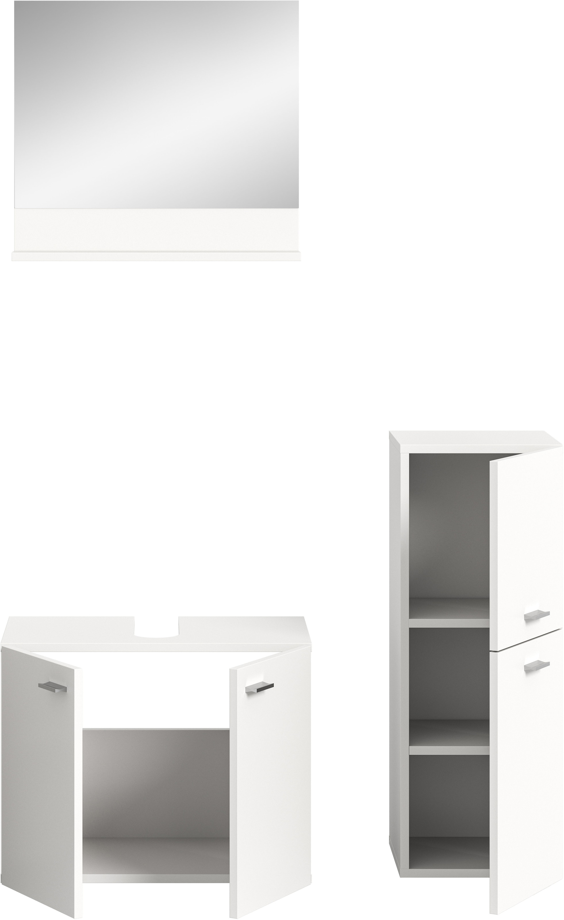 welltime Badmöbel-Set »Tampa, Breite 102cm, 3-teilig«, (3 St.), Waschbeckenunterschrank, Spiegel, Midischrank