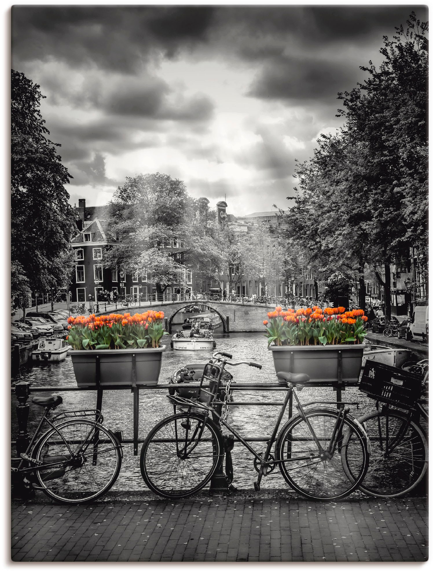 Artland Wandbild »Amsterdam Herengracht & Sonnenstrahlen«, Fahrräder, (1 St.), als Leinwandbild, Poster in verschied. Größen
