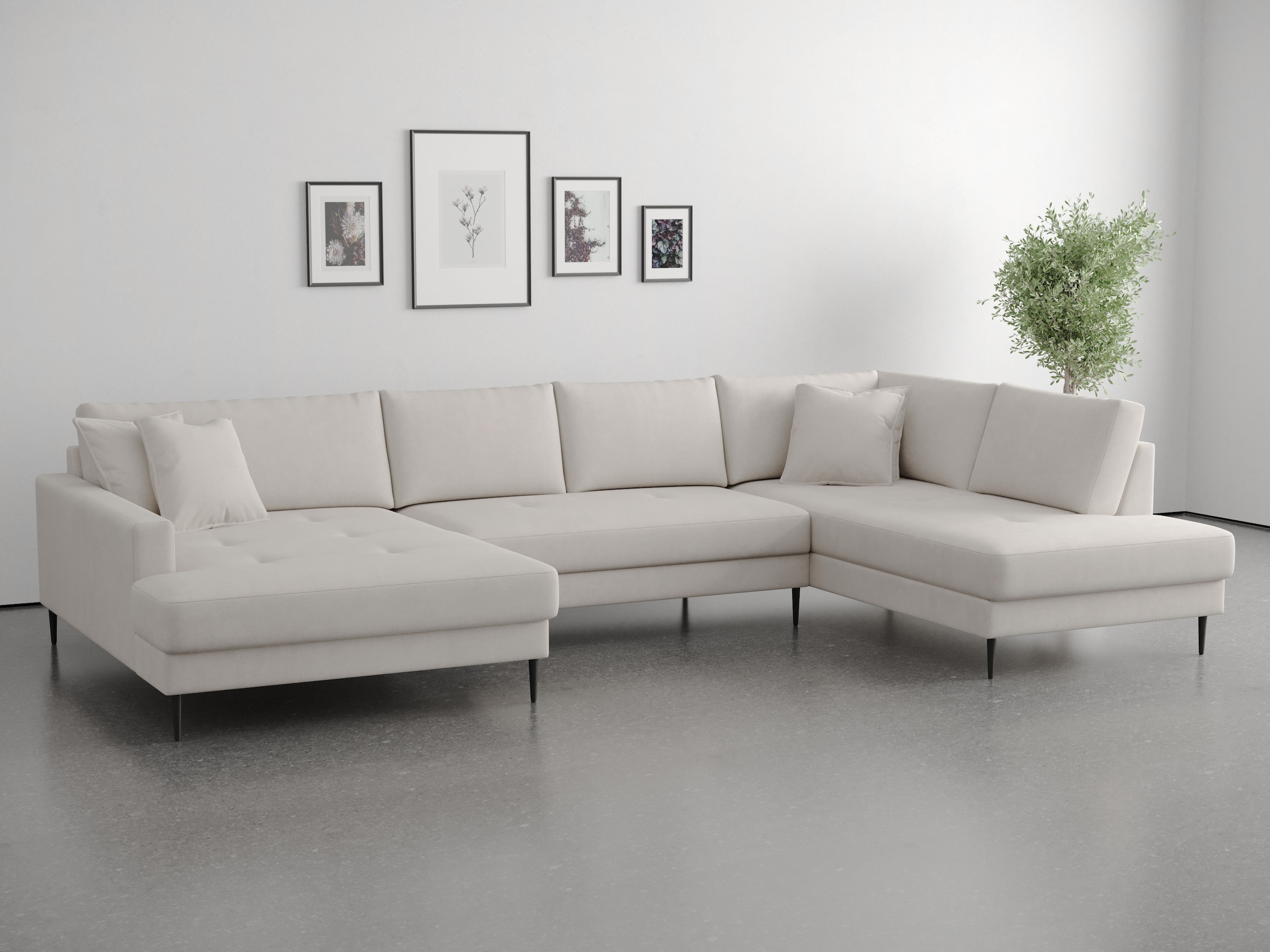 OTTO home Wohnlandschaft »Summer U-Form, B: 360 cm mit Zierkissen« moderne Couch in Cord & Strukturstoff