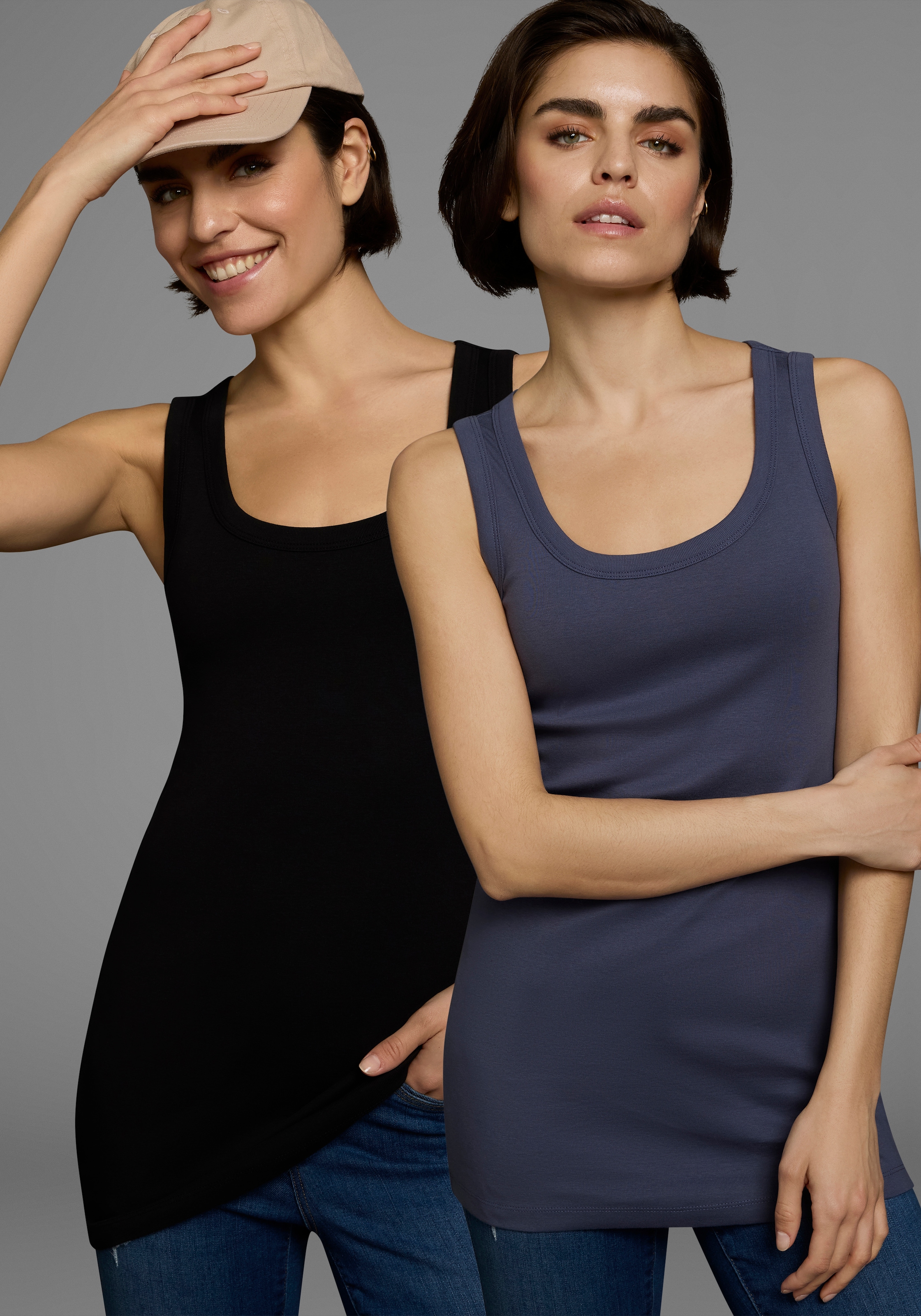 Flashlights Tanktop 2er-Pack,  sehr figurbetonte Passform, aus Baumwolle, mit Rundhalsausschnitt