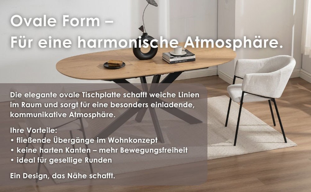 byLIVING Esstisch »NEVADA« Tischplatte Eiche natur, bis 100 kg, Säule (X-förmig), Mittelauszug