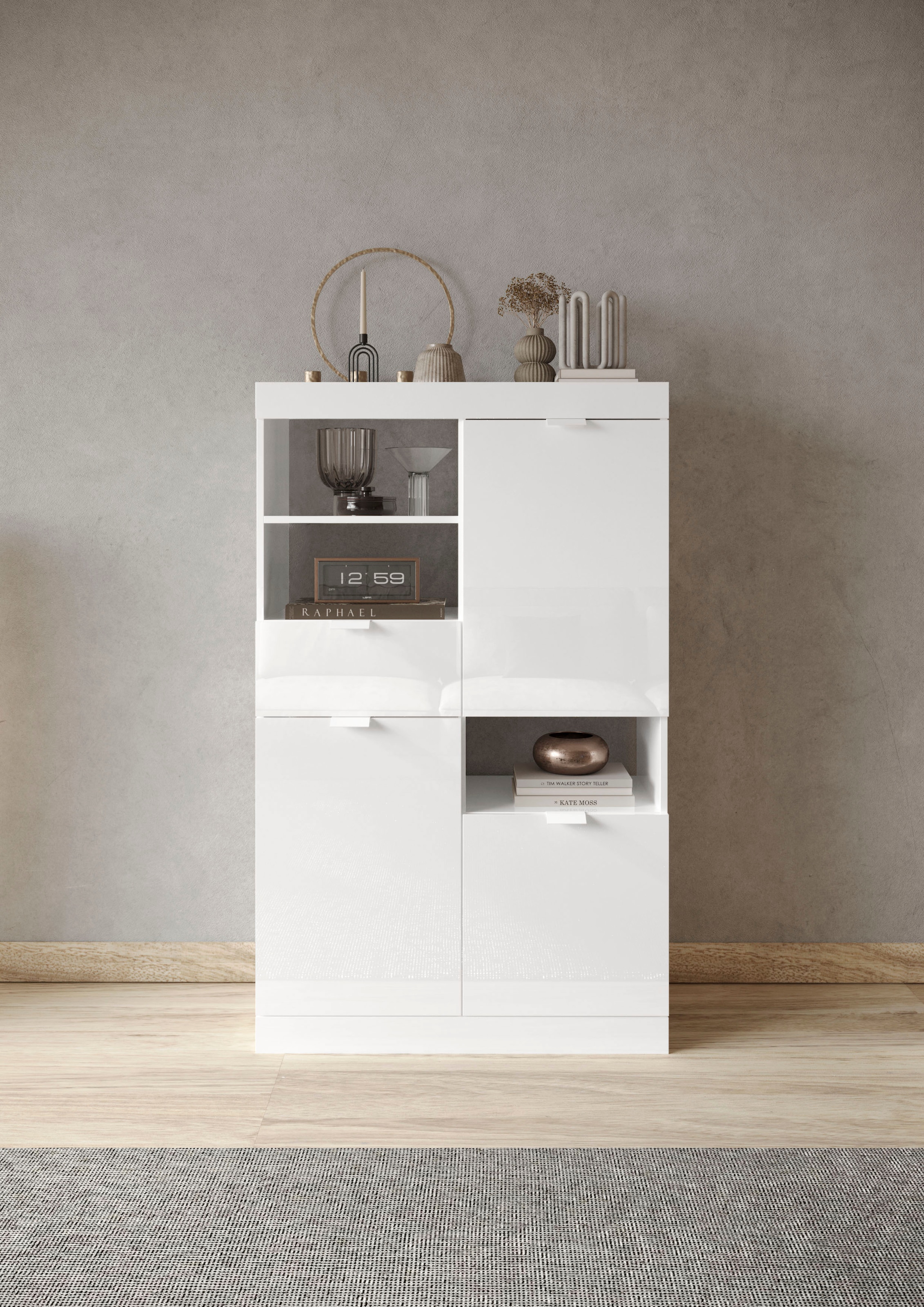 INOSIGN Highboard »Slim«, Breite 91 cm, weiß Hochglanz Lack