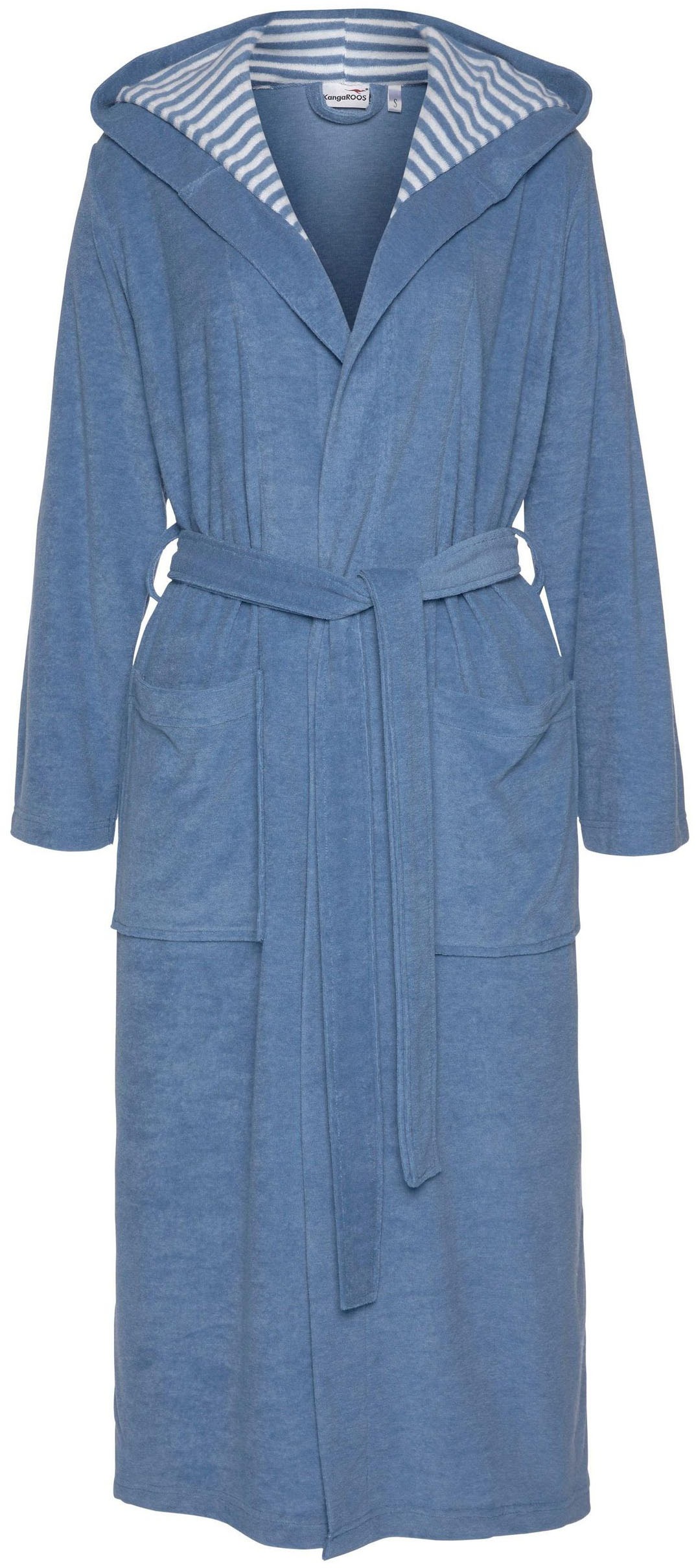 KangaROOS Damenbademantel »Dalia, ideal für Sauna & Spa, Standardlänge & Überlänge«, (1 St.), Uni-Farben mit Streifen, mit Taschen, XS-3XL, auch in extra lang