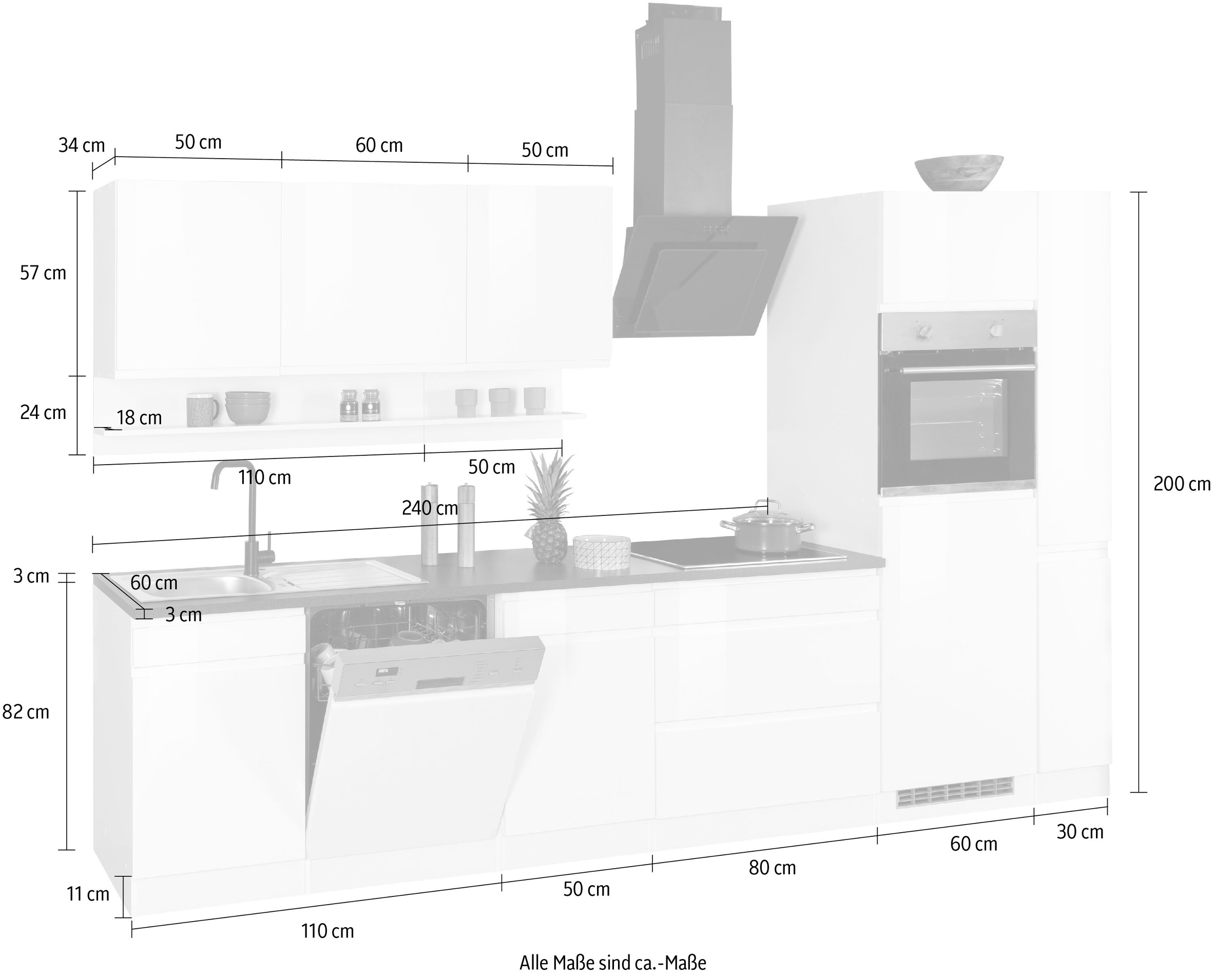 HELD MÖBEL Küche auf 330 cm, »Virginia«, Breite mit E-Geräten Rechnung bestellen