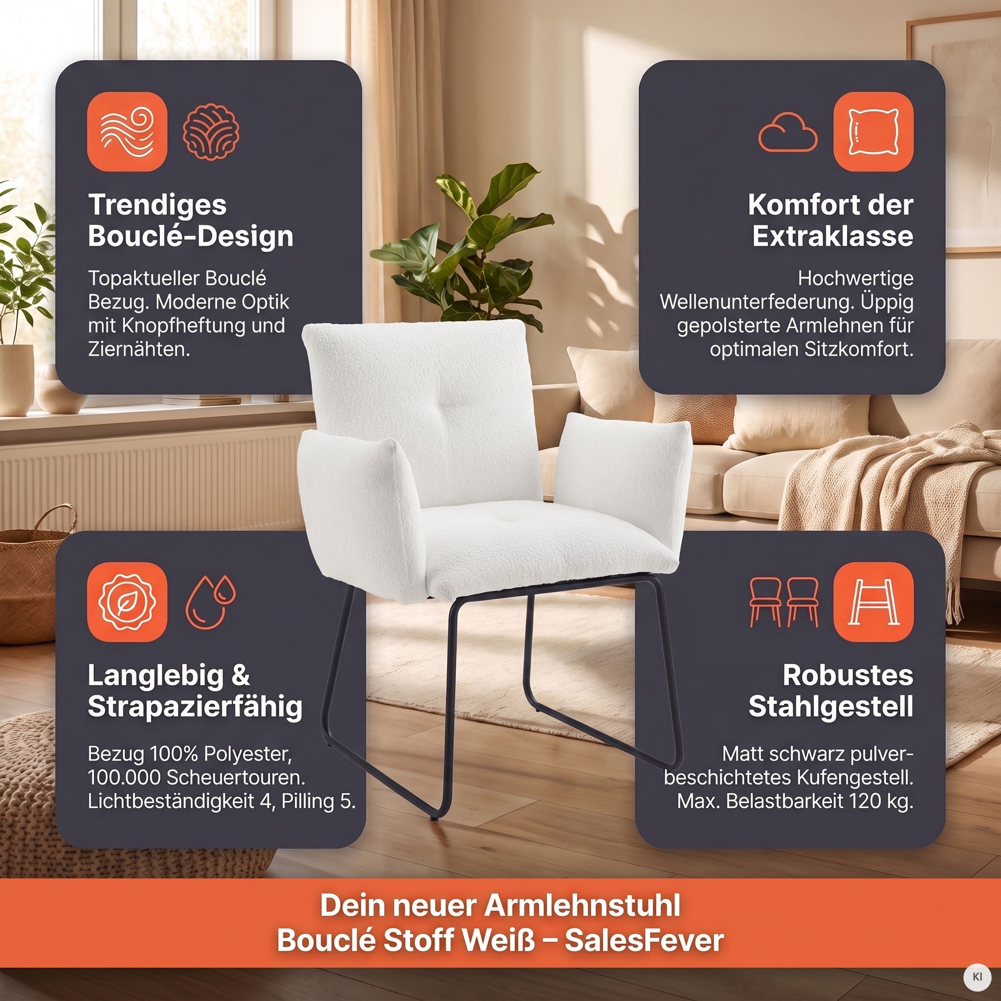 SalesFever Armlehnstuhl »Komfortabler Esszimmerstuhl mit Stil« () mit Wellenunterfederung