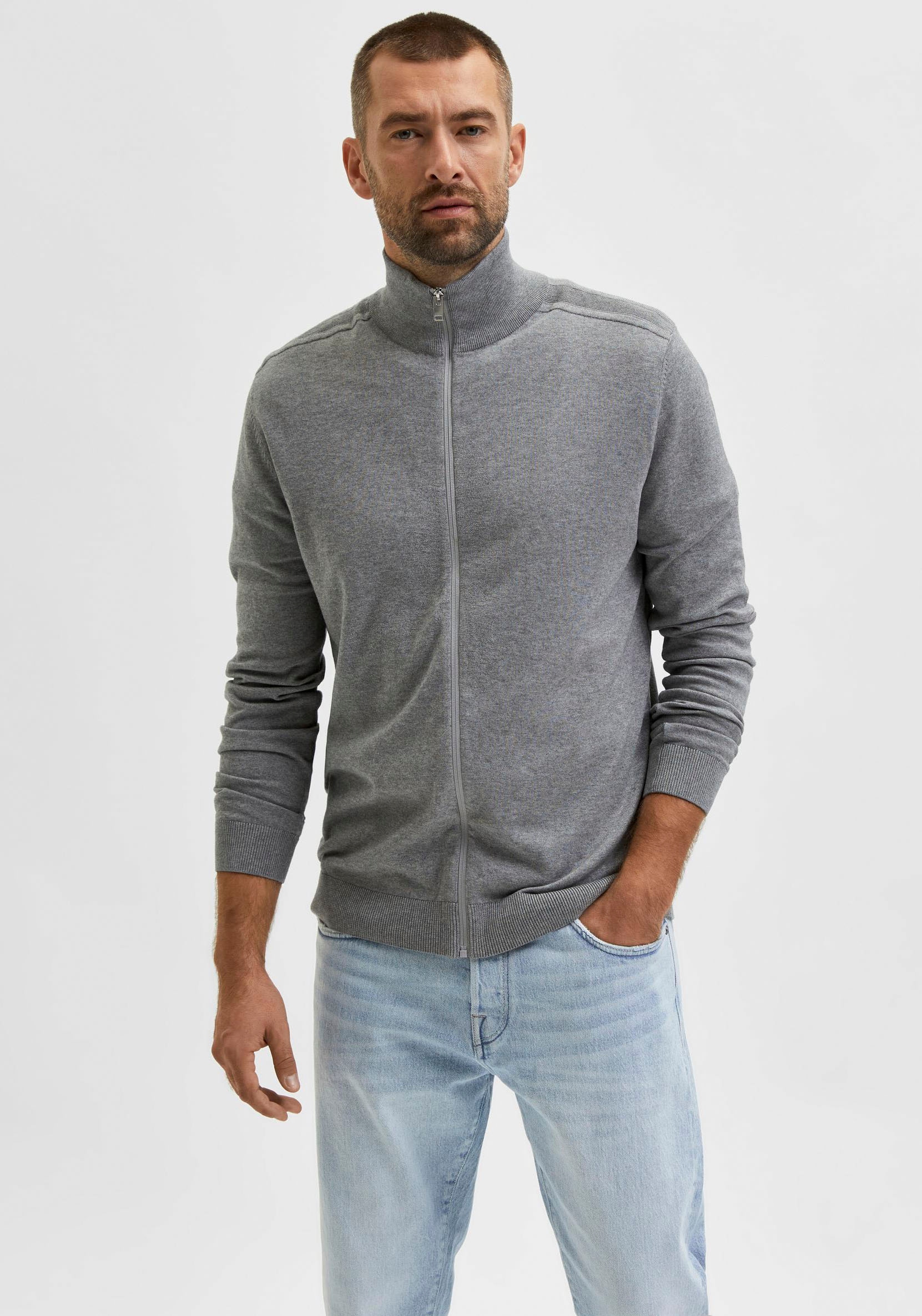 SELECTED HOMME Strickjacke »SLHBERG FULL ZIP CARDIGAN NOOS«