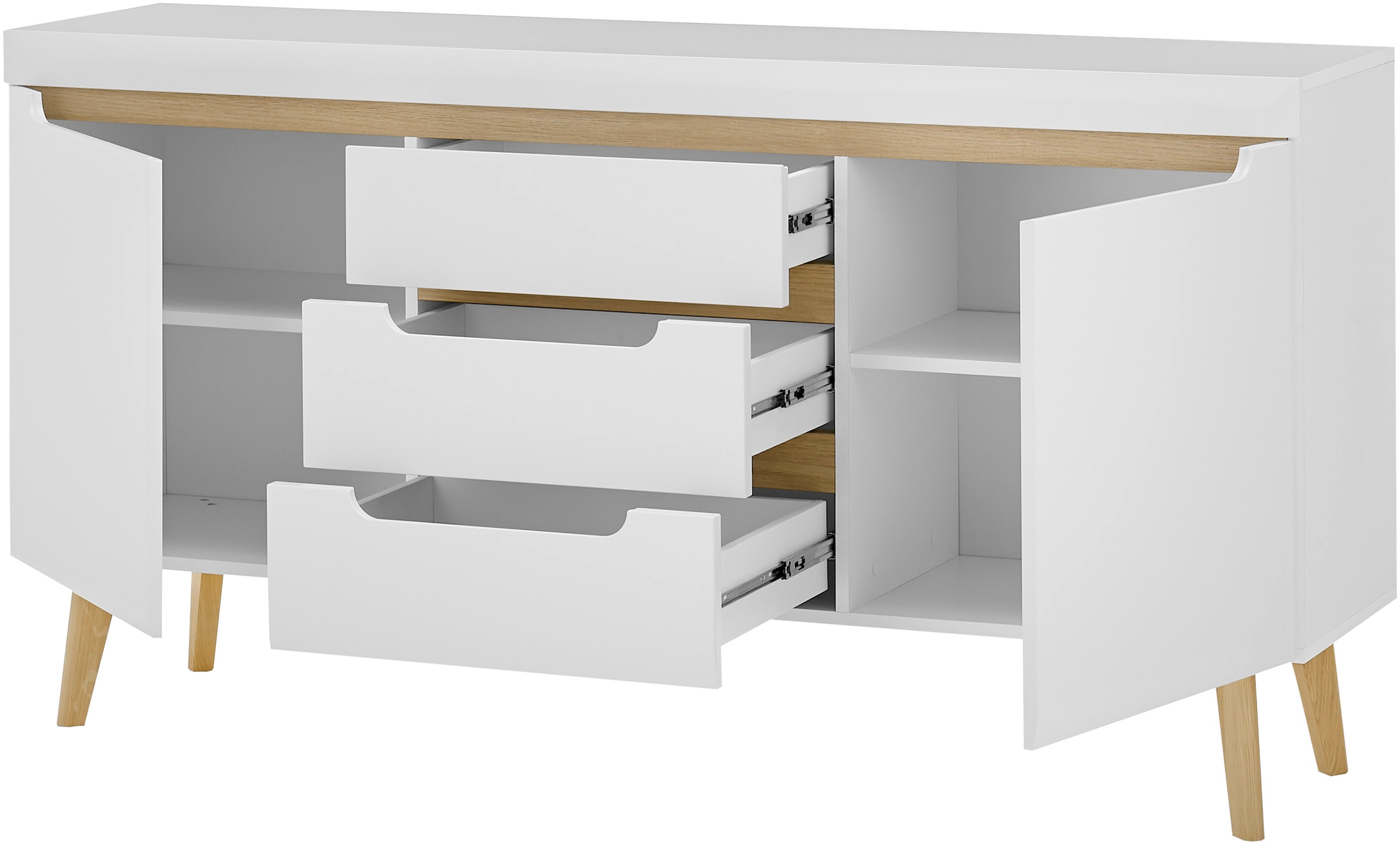 INOSIGN Sideboard »Torge, Anrichte, Kommode, Schubladenschrank«, (1 St.), abgeschrägte Füße, drei Farben, Scandi Design, 160 cm breit