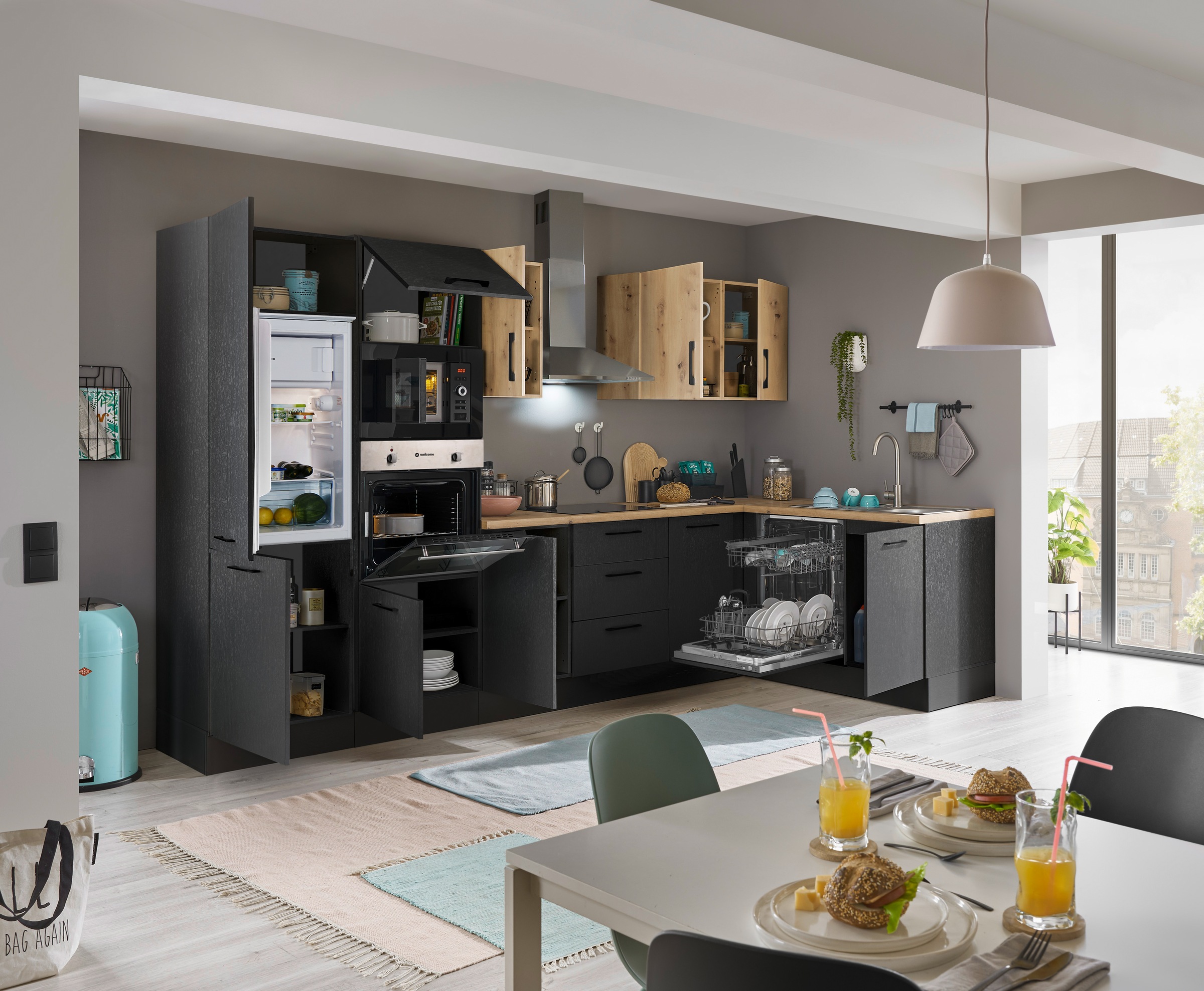 BASIC by Balculina Winkelküche »Turin«, Stellbreite 340x175 cm, wahlweise mit E-Geräten