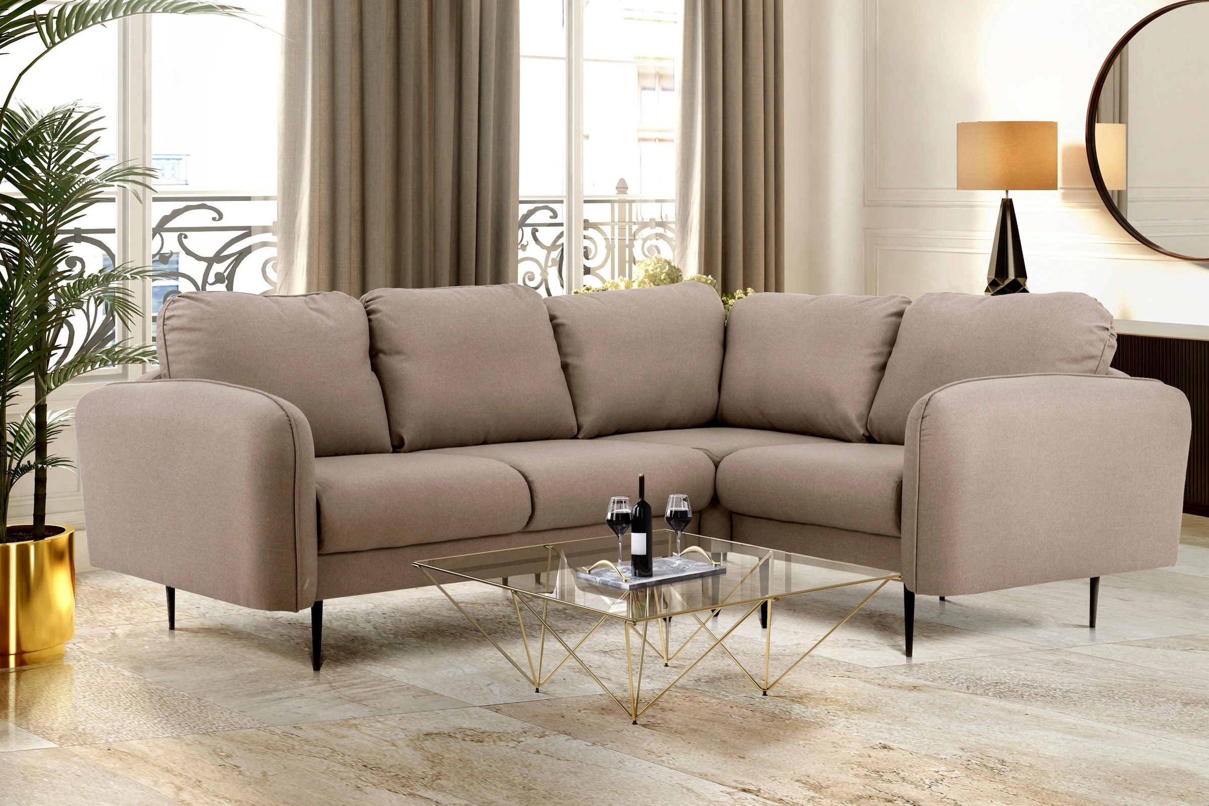 Home affaire Ecksofa »Skidi L-Form« mit losen Rückenkissen und Keder oben a günstig online kaufen