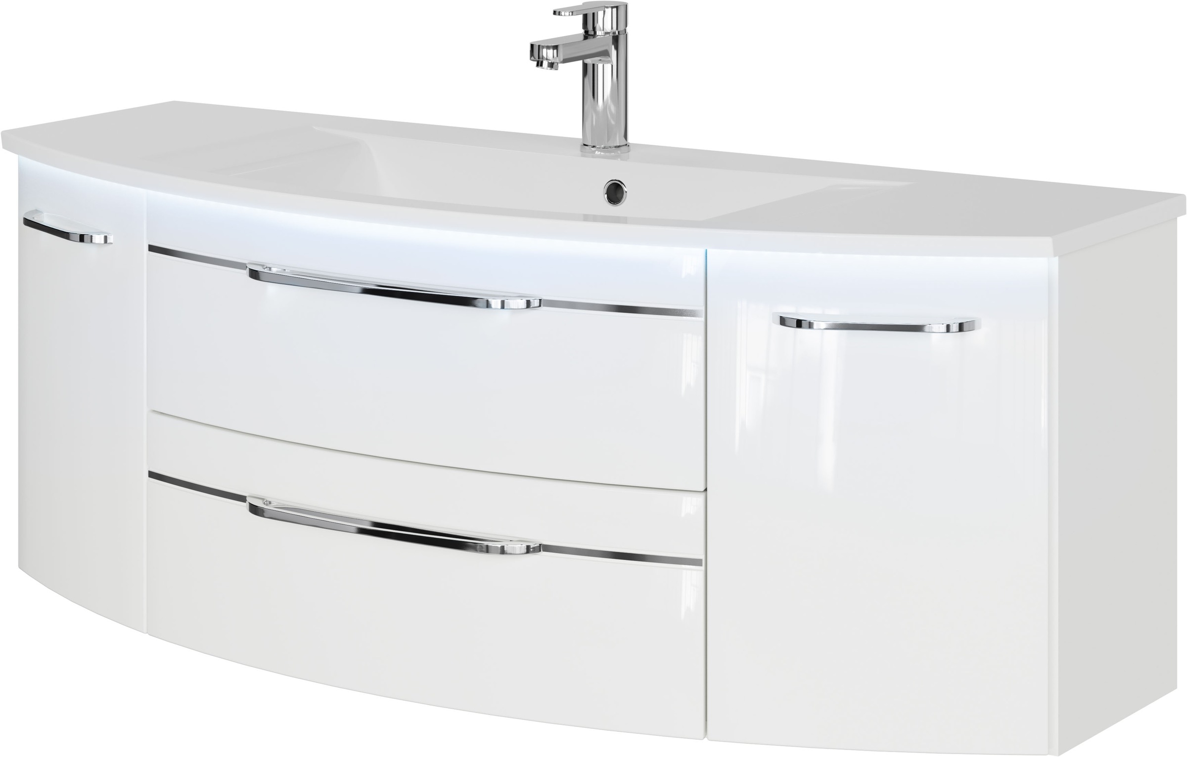 Saphir Waschtisch »Serie 7045 Mineralmarmor-Waschtisch und Unterschrank, 131 cm breit«, Waschplatz mit 2 Schubladen, 2 Türen, Badmöbel Set mit Waschtisch